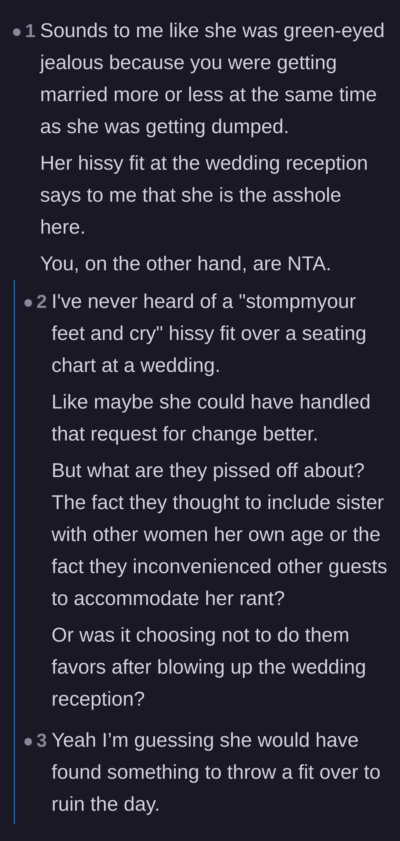 Comment thread 3 - Speculating that the step-sister's meltdown was actually fueled by jealousy over her recent breakup.