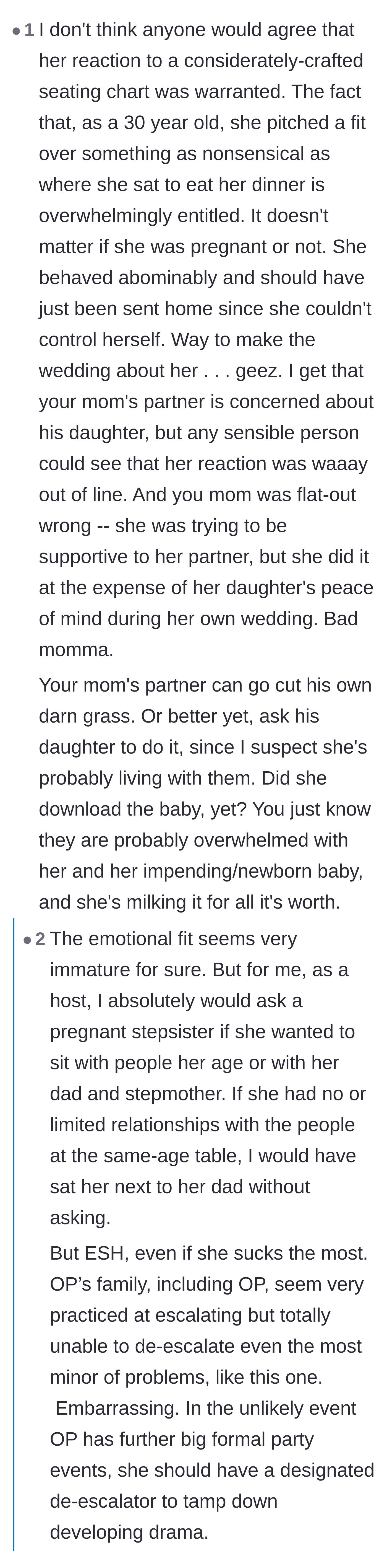 Comment thread 6 - Roasting the 30-year-old's childish behavior and cheering the husband's refusal to do free yard work.