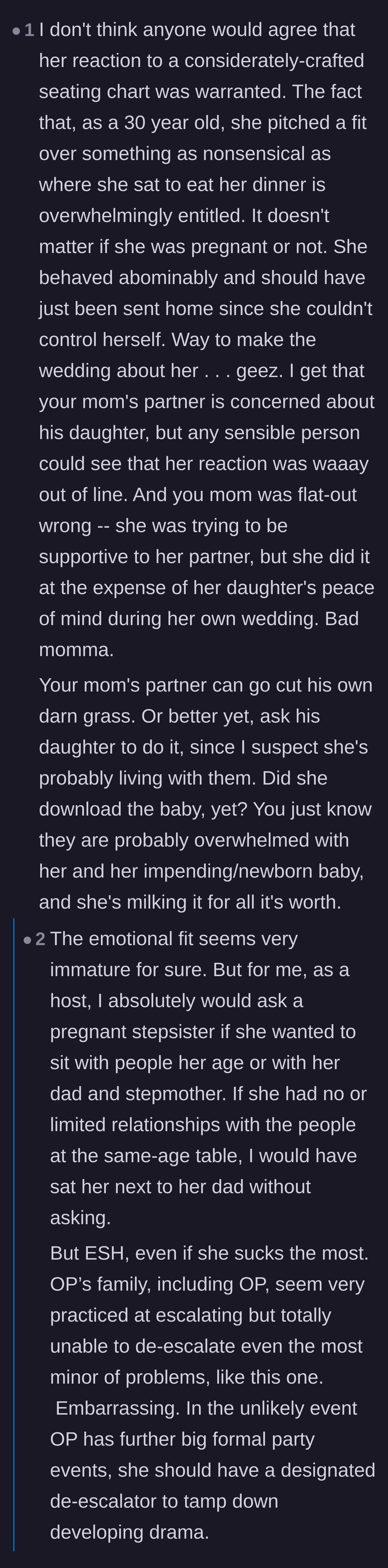 Comment thread 6 - Roasting the 30-year-old's childish behavior and cheering the husband's refusal to do free yard work.