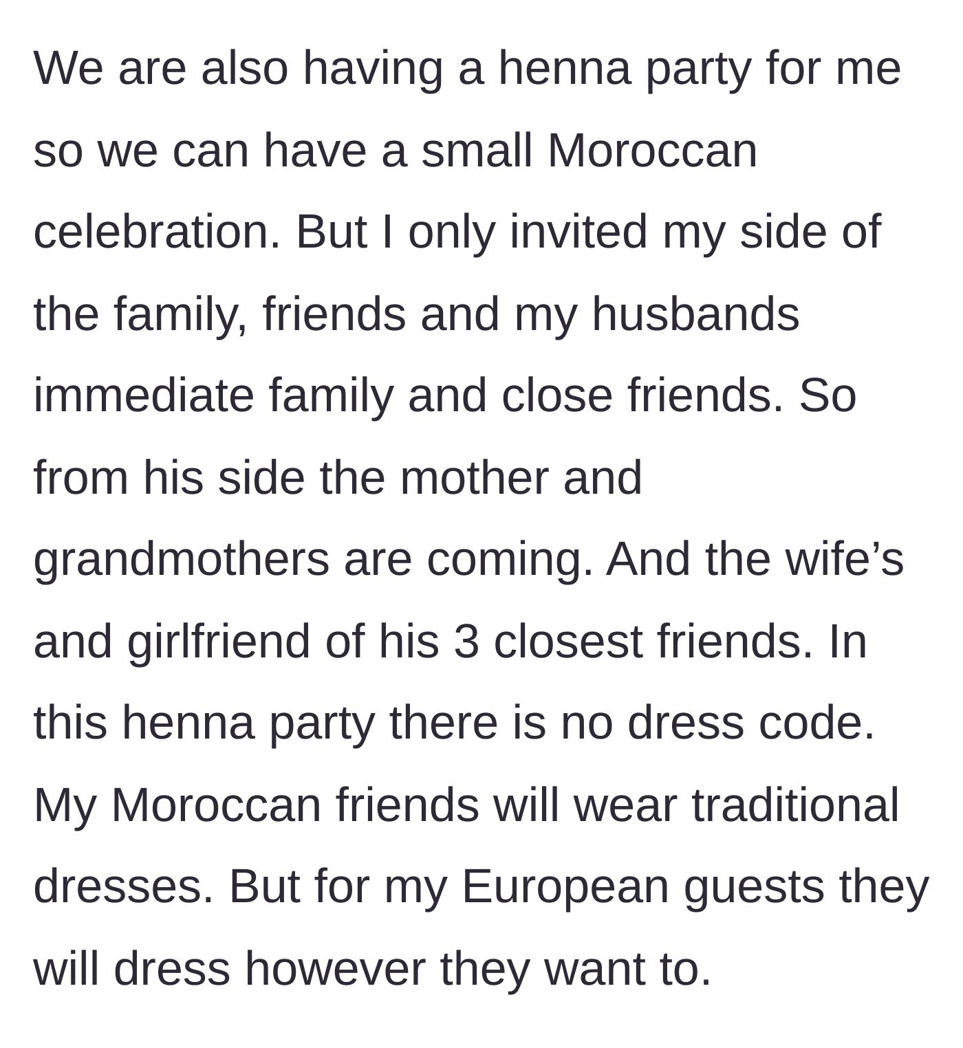 Story part 2 - Bride details the guest list for her intimate henna party, noting it is reserved strictly for immediate family and her closest friends.