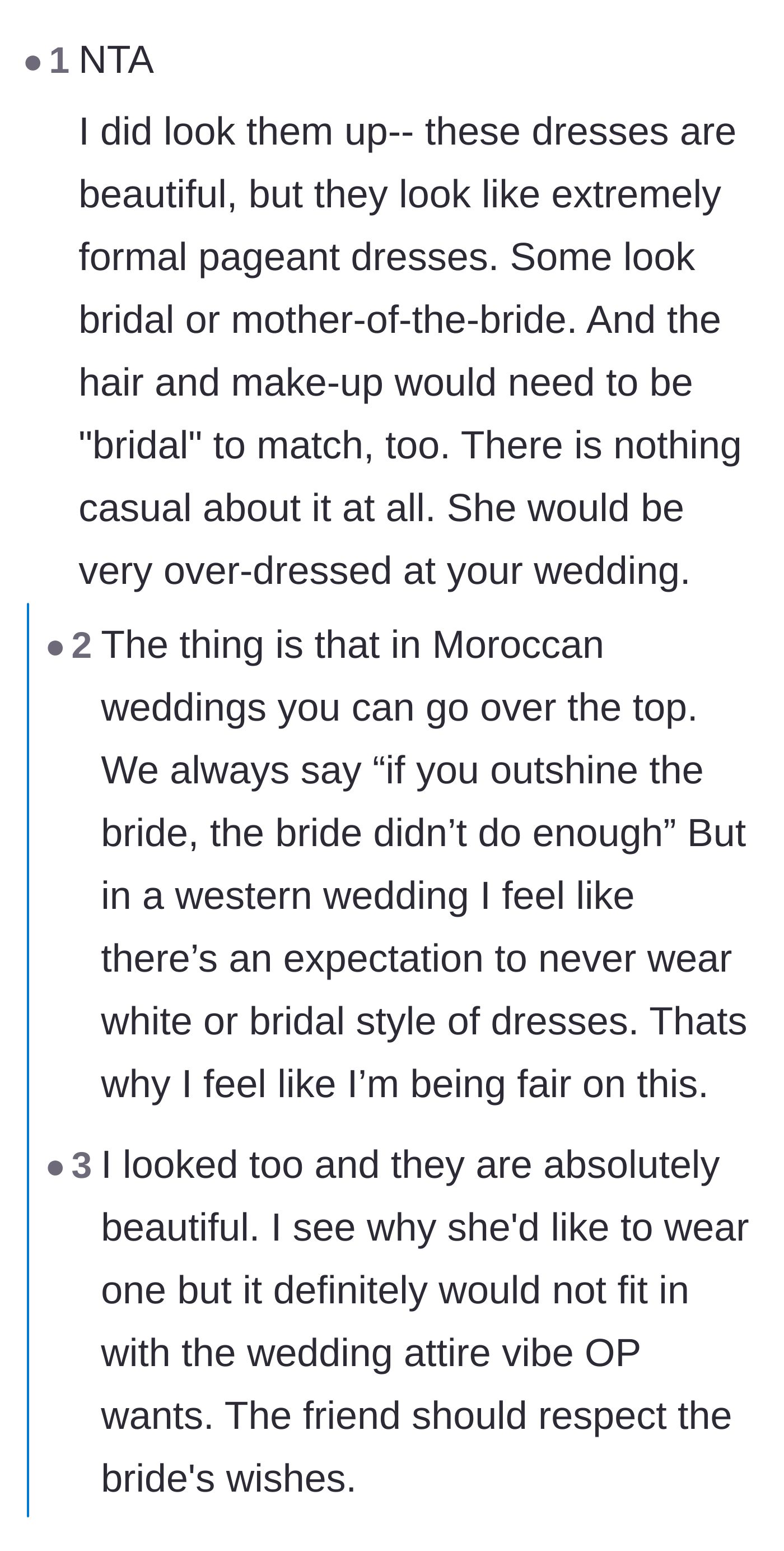 Comment thread 3 - Users who googled takchitas confirming they are far too opulent for a casual wedding and would completely upstage the bride.