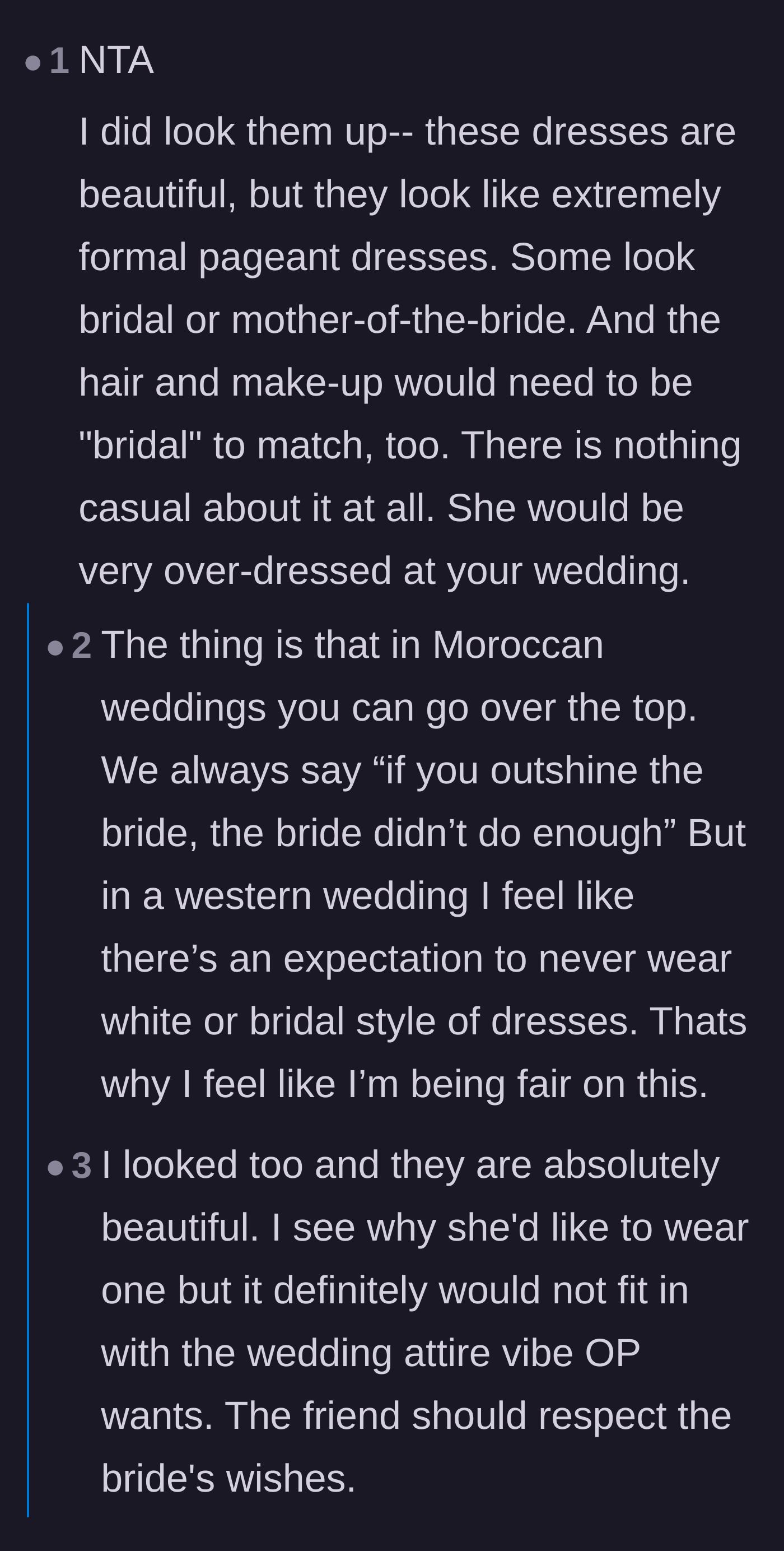 Comment thread 3 - Users who googled takchitas confirming they are far too opulent for a casual wedding and would completely upstage the bride.