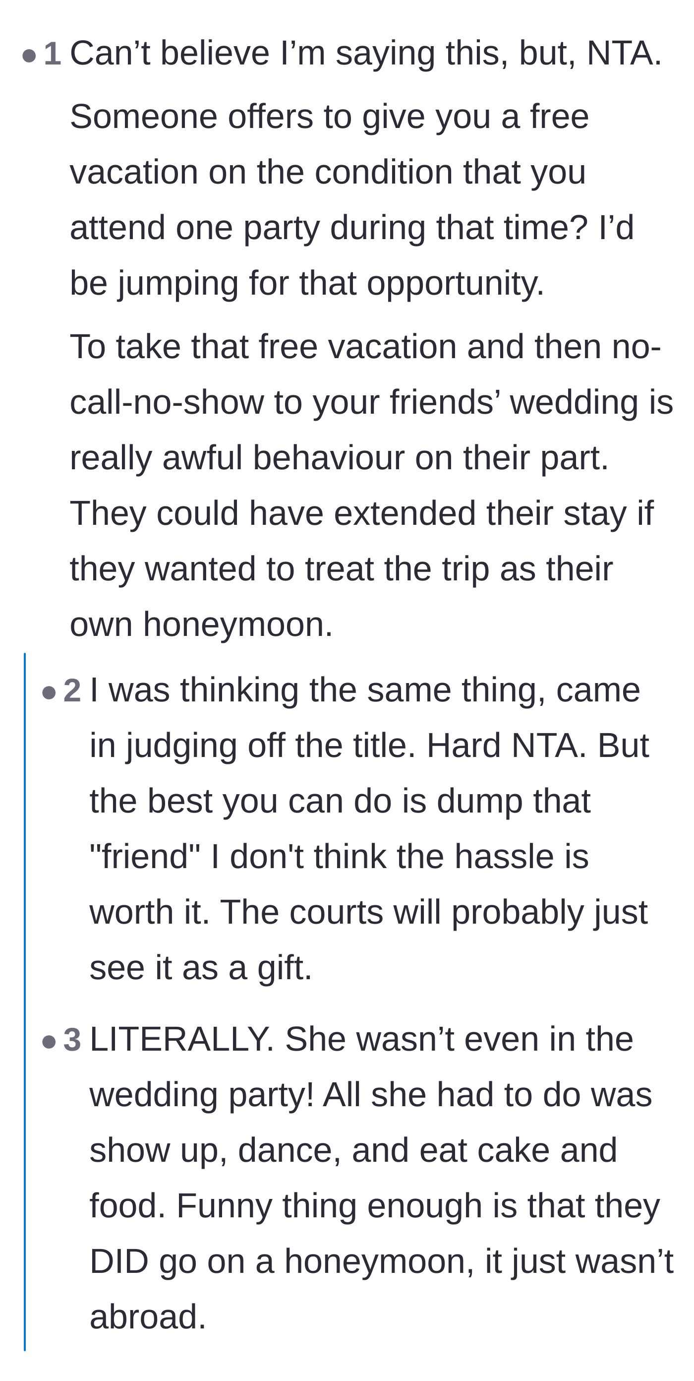 Comment thread 1 - A debate on whether paying for wedding accommodations constitutes a legally binding verbal contract.