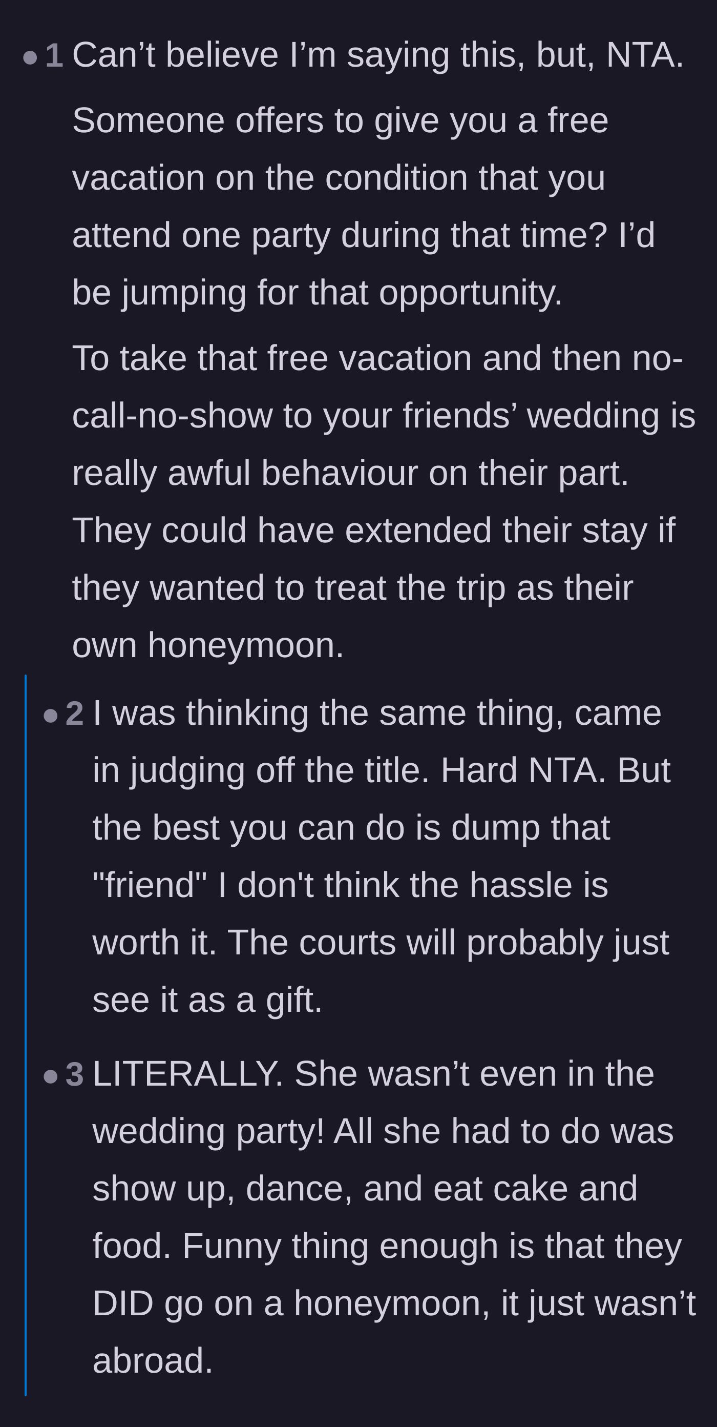 Comment thread 1 - A debate on whether paying for wedding accommodations constitutes a legally binding verbal contract.