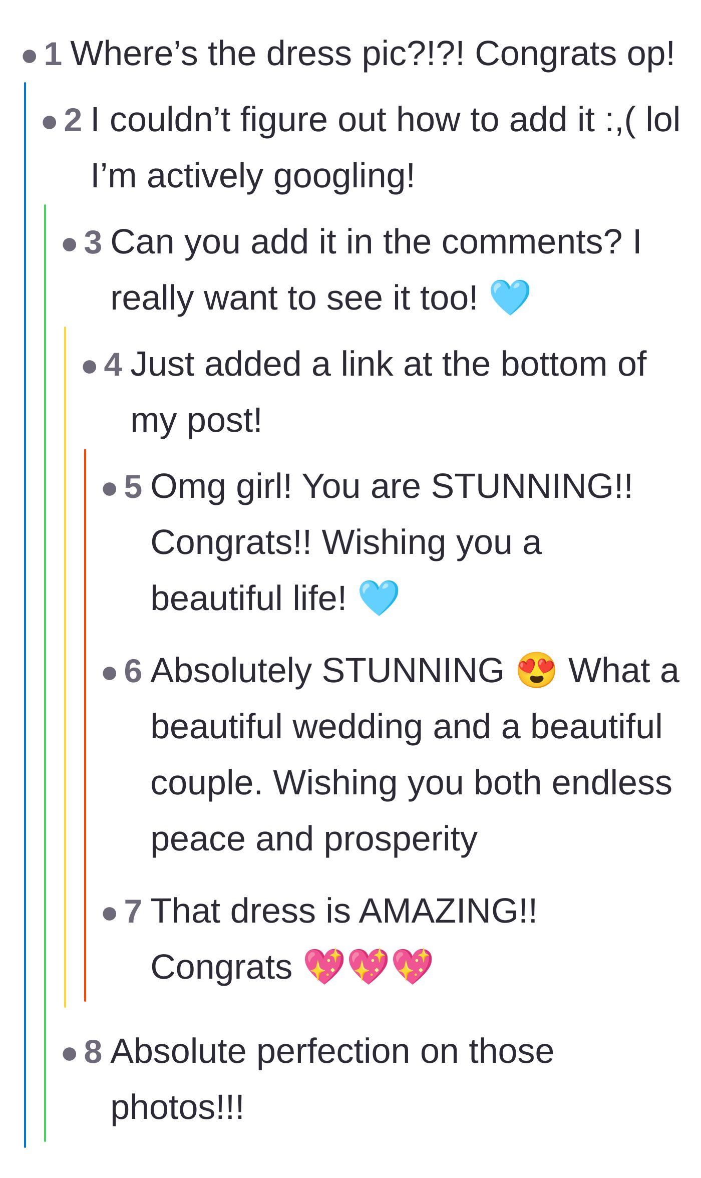 Comment thread 1 - Readers demanding to see photos of the secret reception dress.