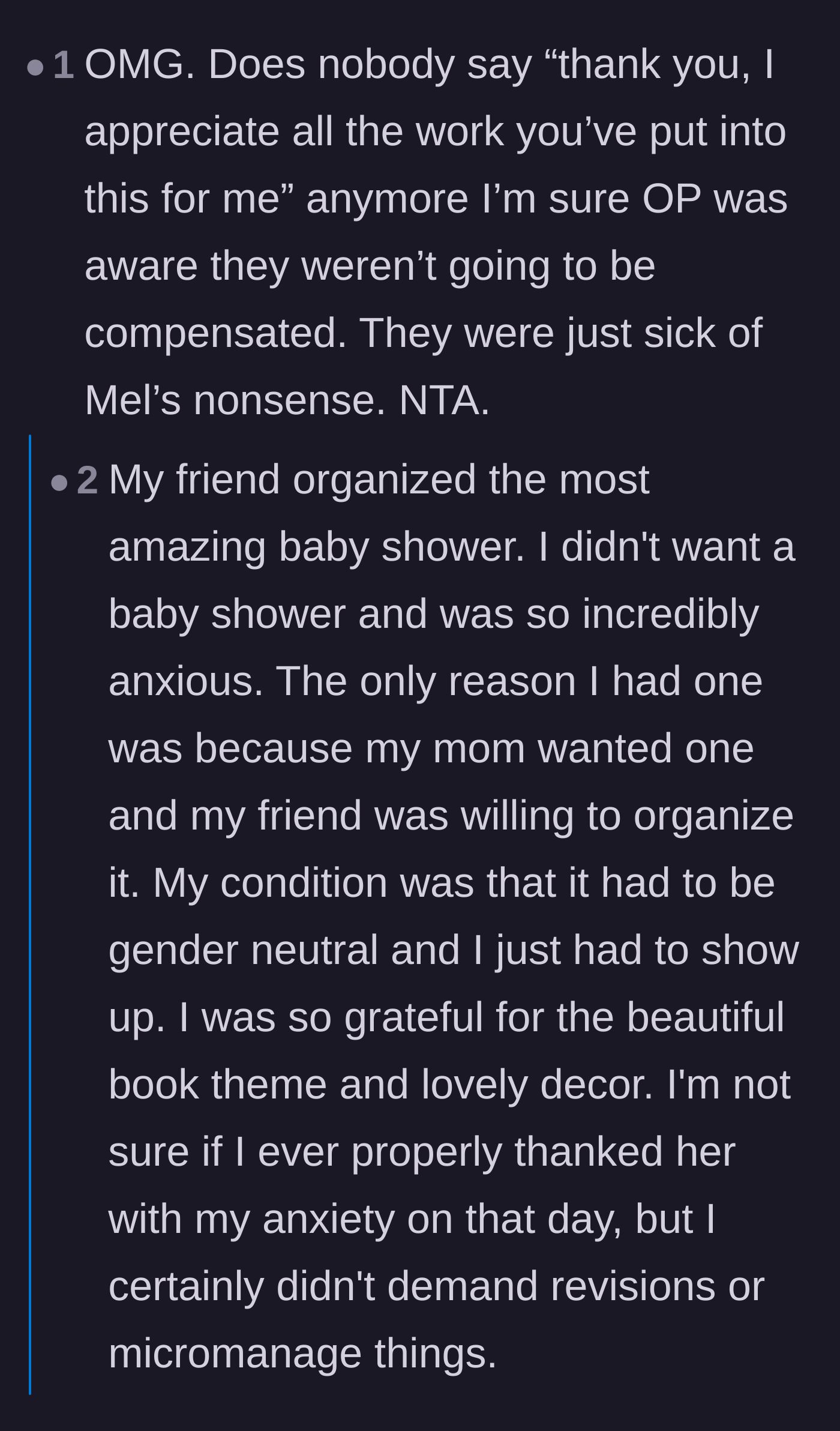 Comment thread 6 - A thread contrasting the bride's wild entitlement with wholesome stories of people who are actually grateful for their friends' help.