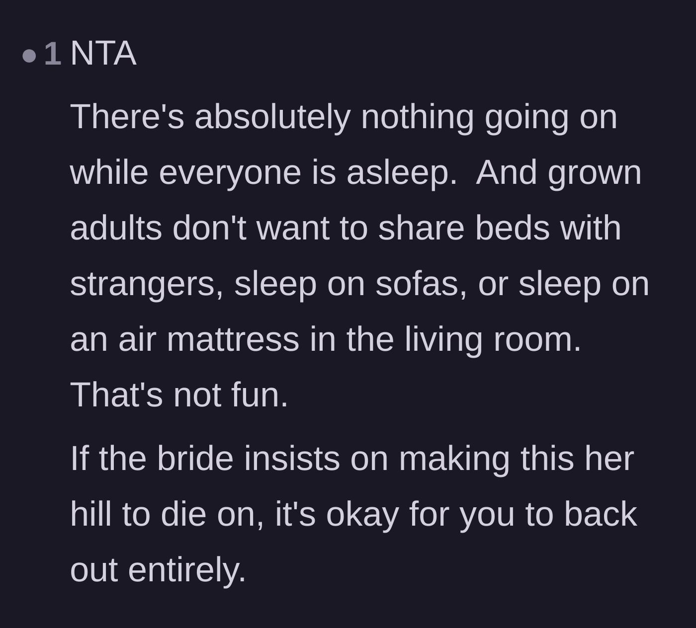 Comment thread 5 - Pointing out that no bonding happens while people are unconscious and suggesting the bridesmaid step down if needed.