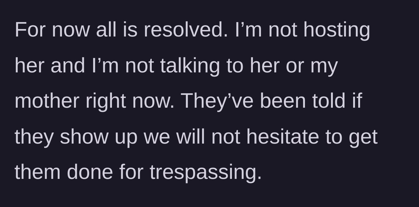 Story part 10 - Main character officially cancels the venue and threatens trespassing charges if they show up.