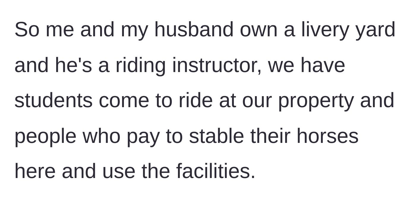 Story part 1 - Background about the main character owning an active equestrian business and livery yard.