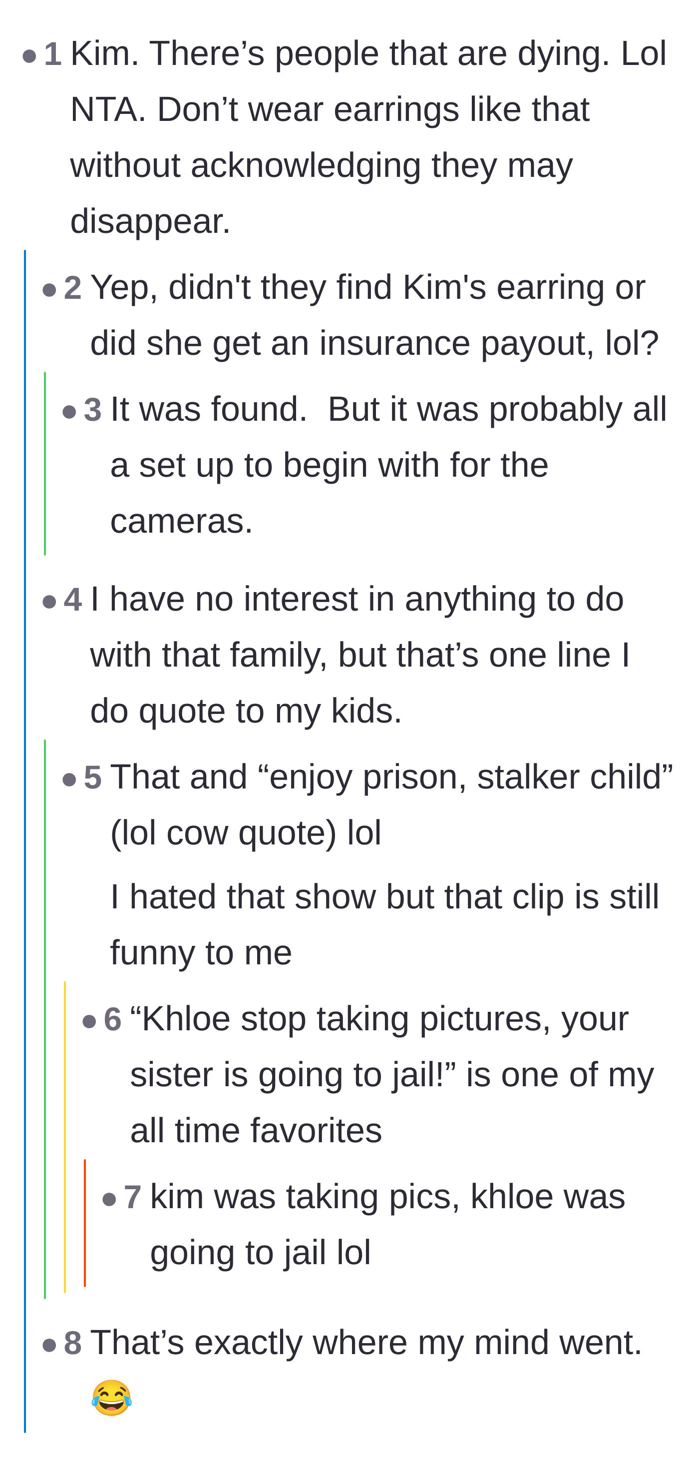 Comment thread 3 - Readers joke about the famous Keeping Up With the Kardashians scene where Kim loses her diamond earring in the ocean.