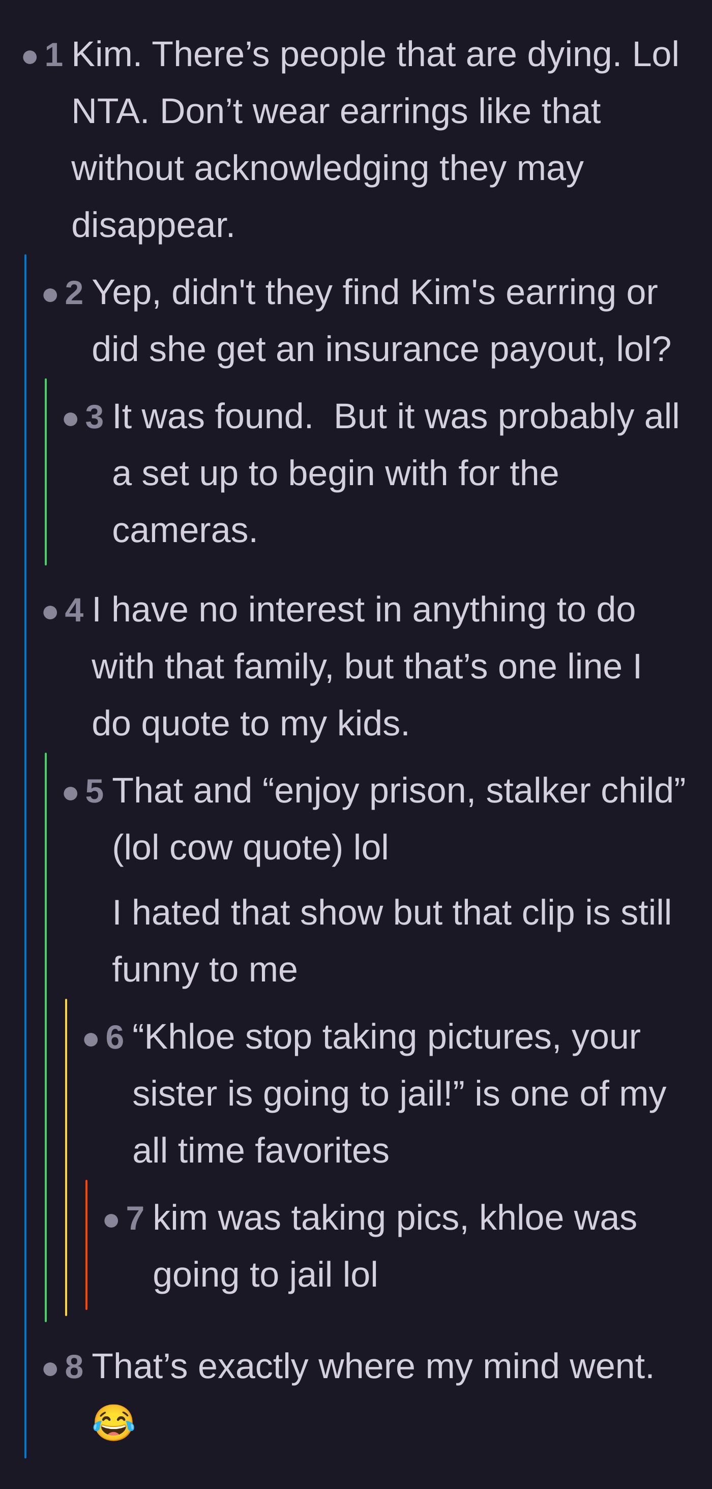 Comment thread 3 - Readers joke about the famous Keeping Up With the Kardashians scene where Kim loses her diamond earring in the ocean.
