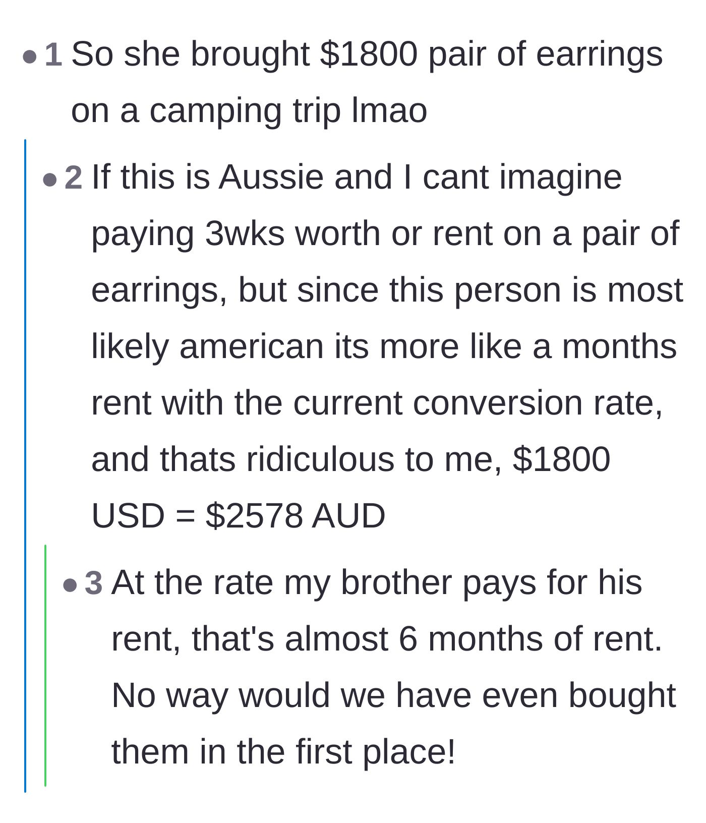 Comment thread 5 - Readers mock the absurdity of bringing an $1800 piece of jewelry on a camping trip and compare the cost to rent.