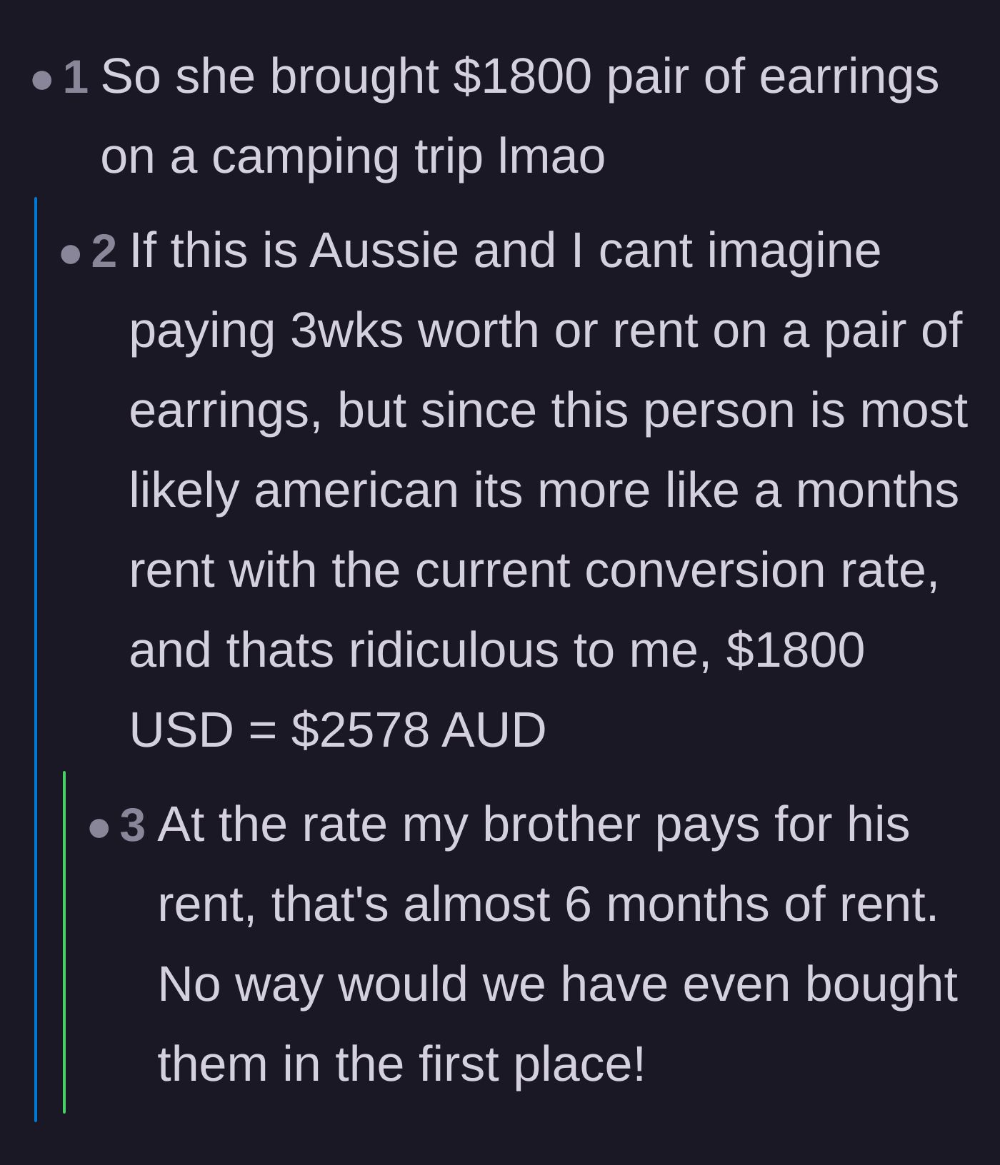 Comment thread 5 - Readers mock the absurdity of bringing an $1800 piece of jewelry on a camping trip and compare the cost to rent.