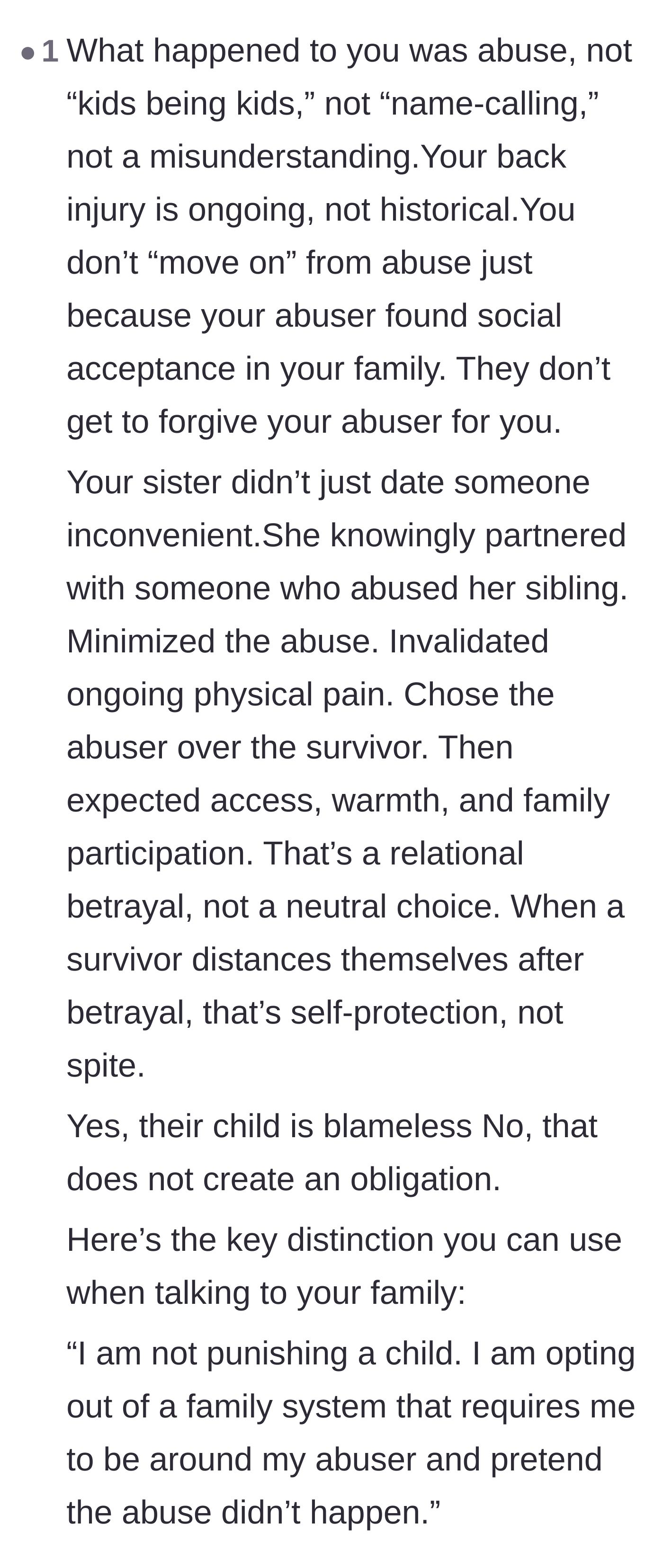 Comment thread 4 - A profound breakdown explaining that distancing oneself from an abuser is about self-protection, not punishing a child.
