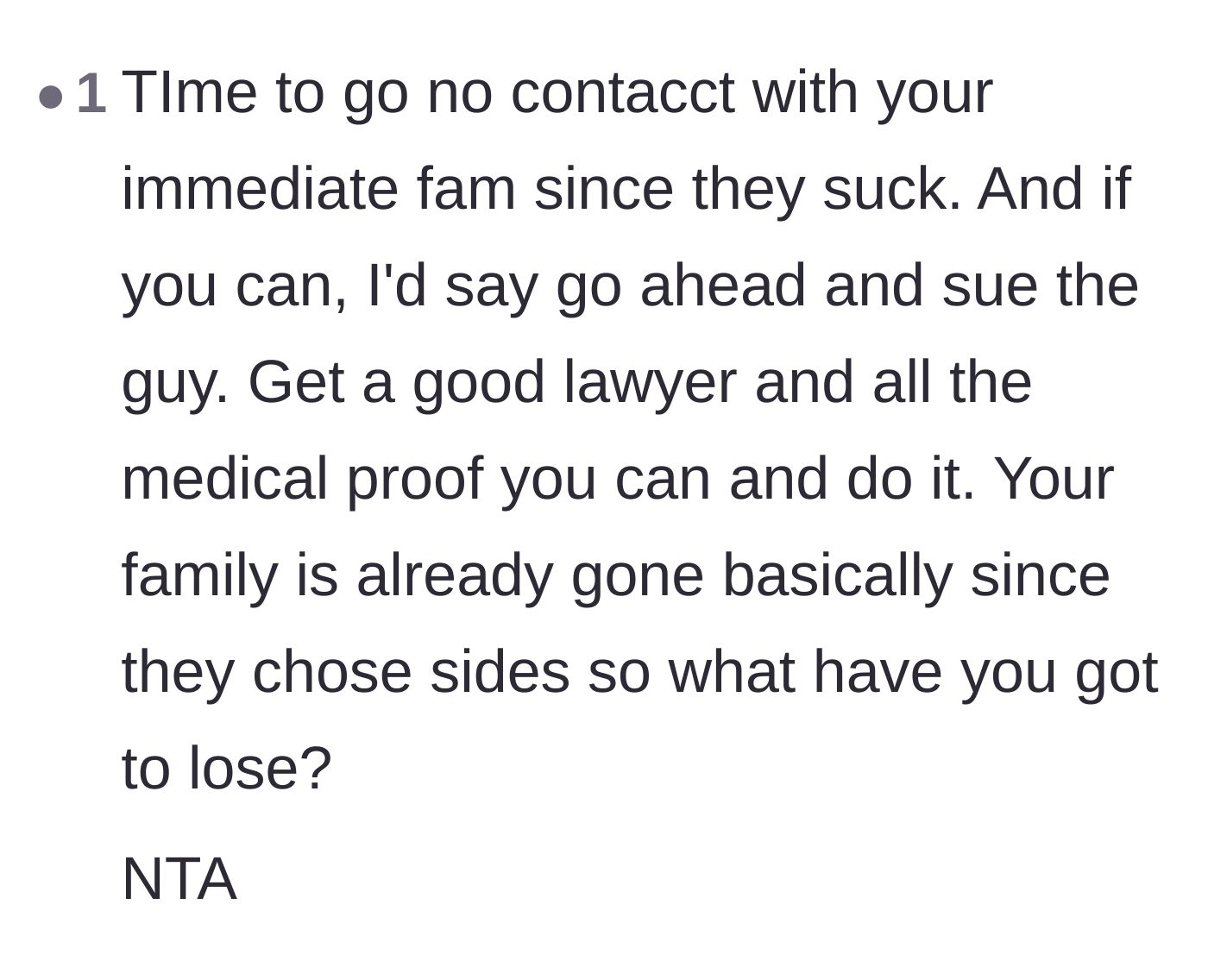 Comment thread 6 - A final push for the author to cut ties with his toxic family and seek legal justice for his permanent injuries.