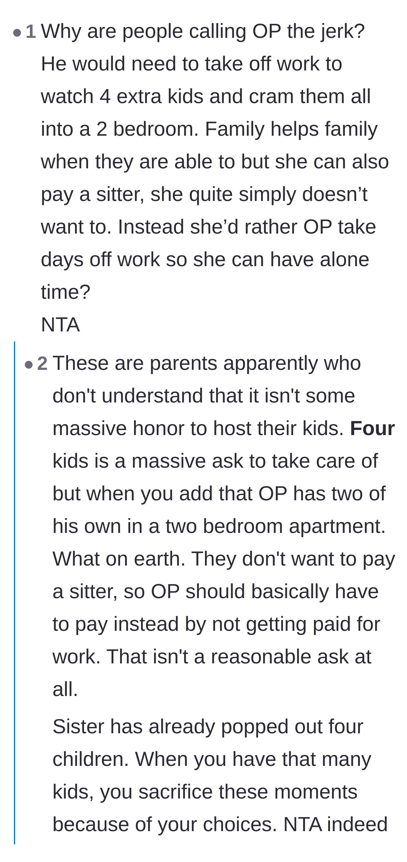 Comment thread 6 - Defending the brother's refusal to cram six children into a tiny apartment while losing out on his own work pay