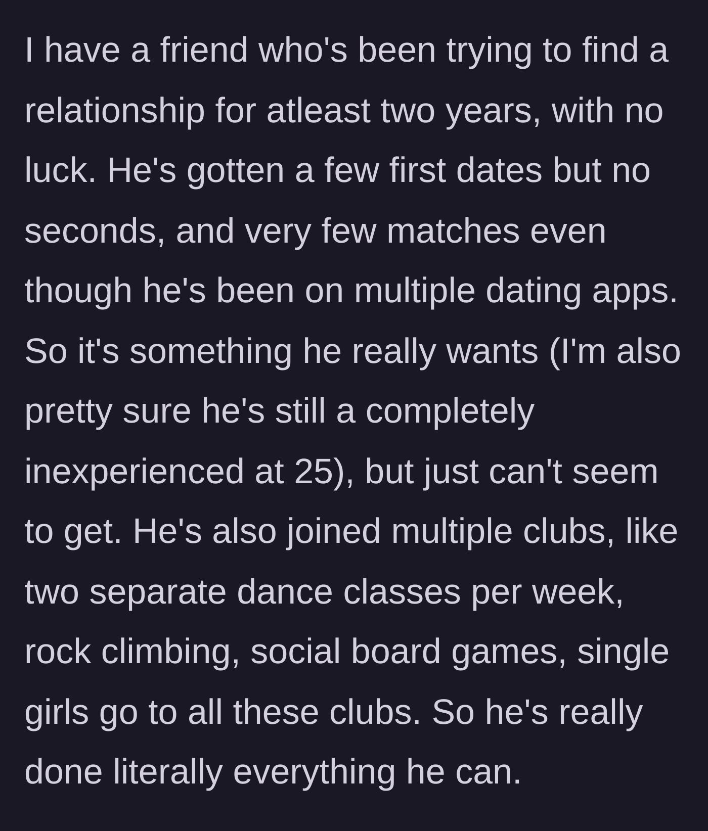 Story part 1 - A man looking dejected while swiping on a dating app in a crowded room.