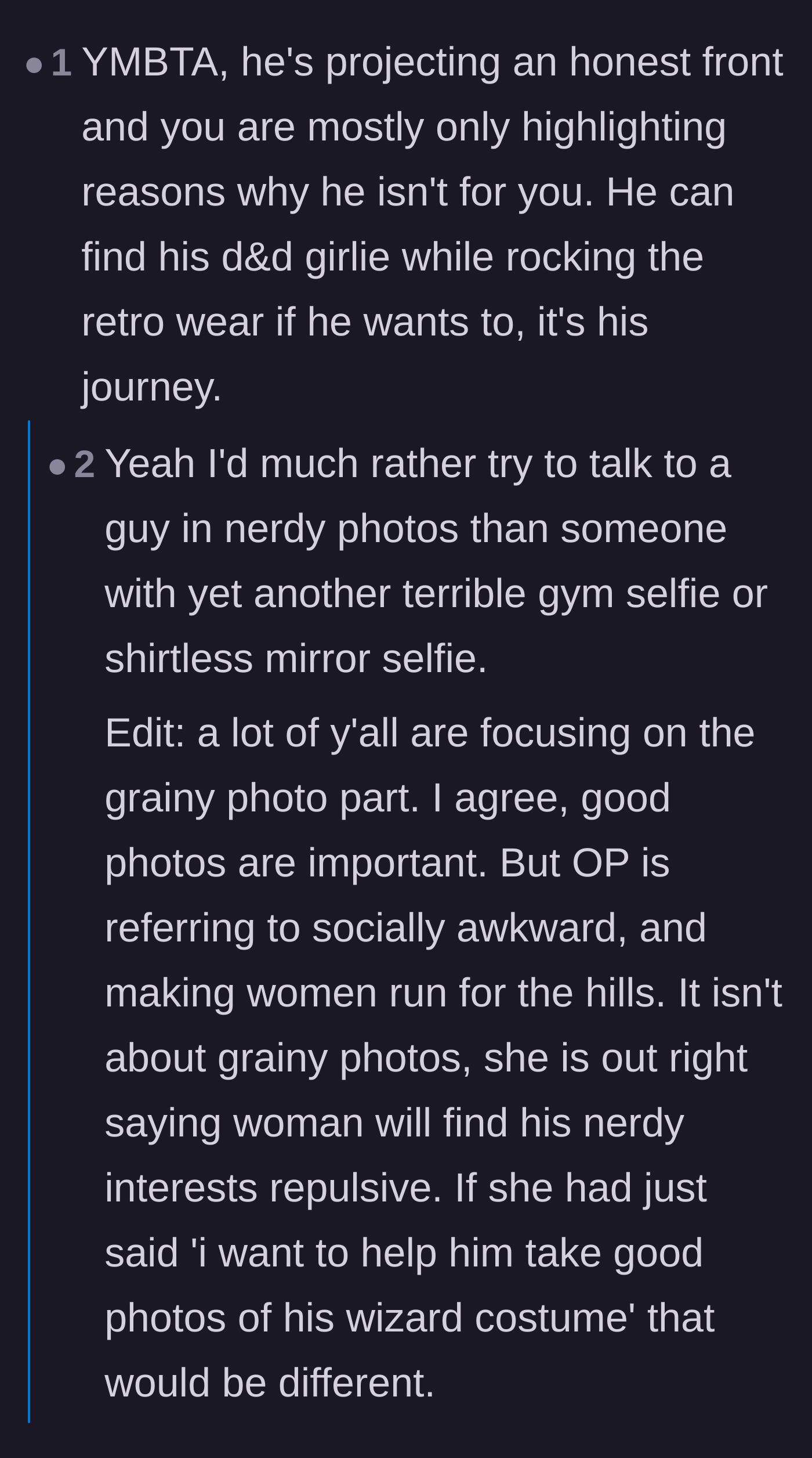 Comment thread 2 - Commenters accusing the author of projecting her own dating preferences onto her friend.