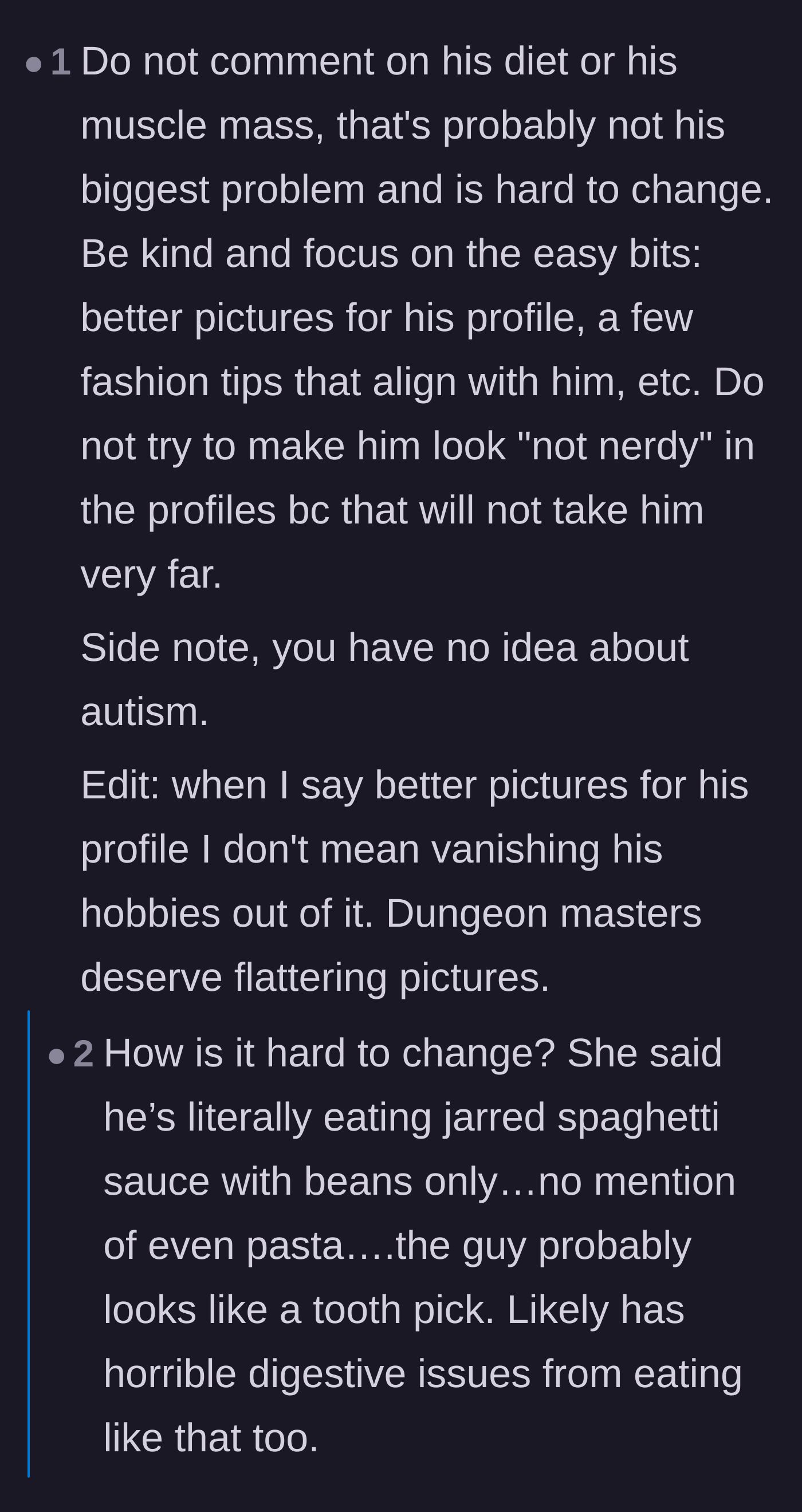 Comment thread 4 - Advice urging the author to stick to fixing his photos and stay out of his medical or dietary issues.