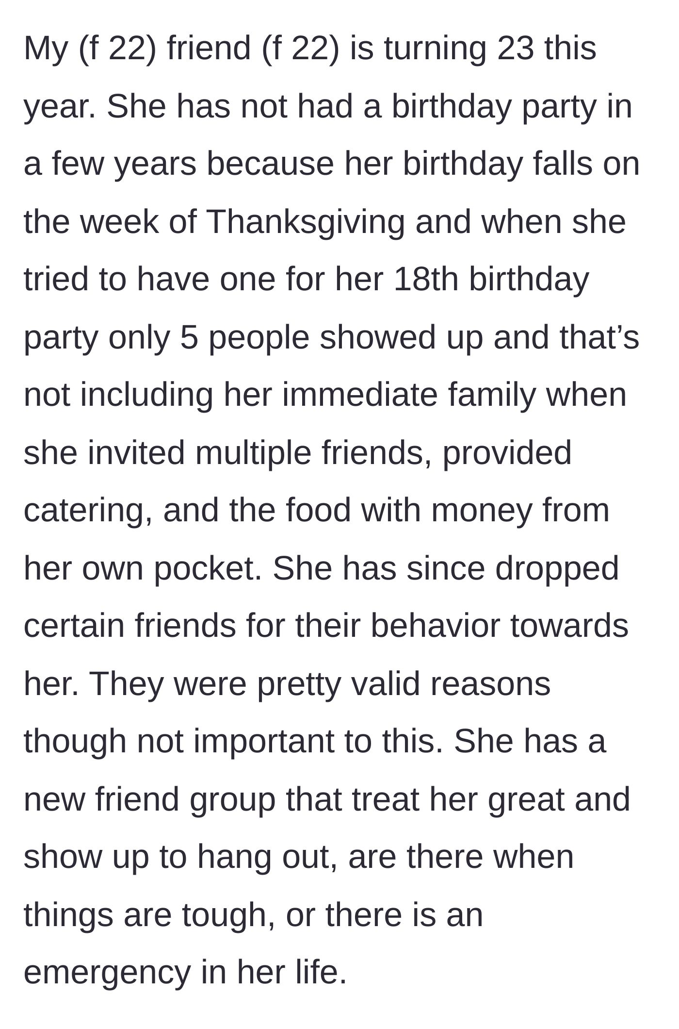 Story part 1 - A brief history of the birthday girl's traumatic 18th birthday party where nobody showed up.