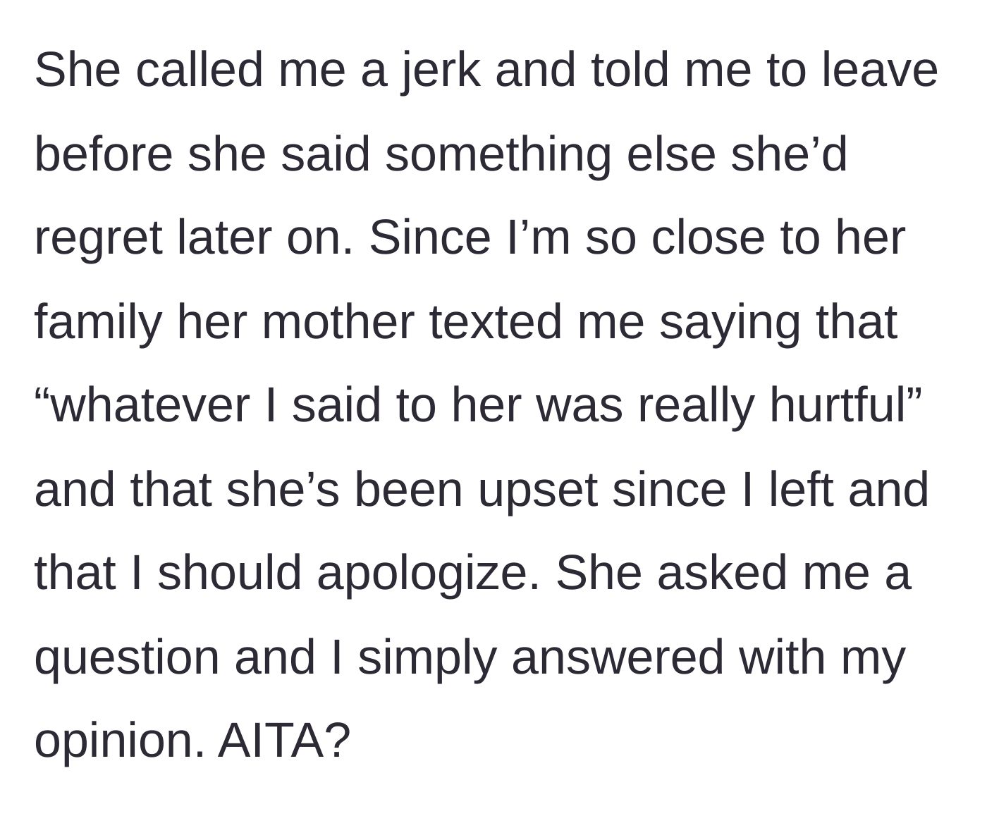 Story part 6 - The friend throws the main character out and sends her mother to demand an apology via text.