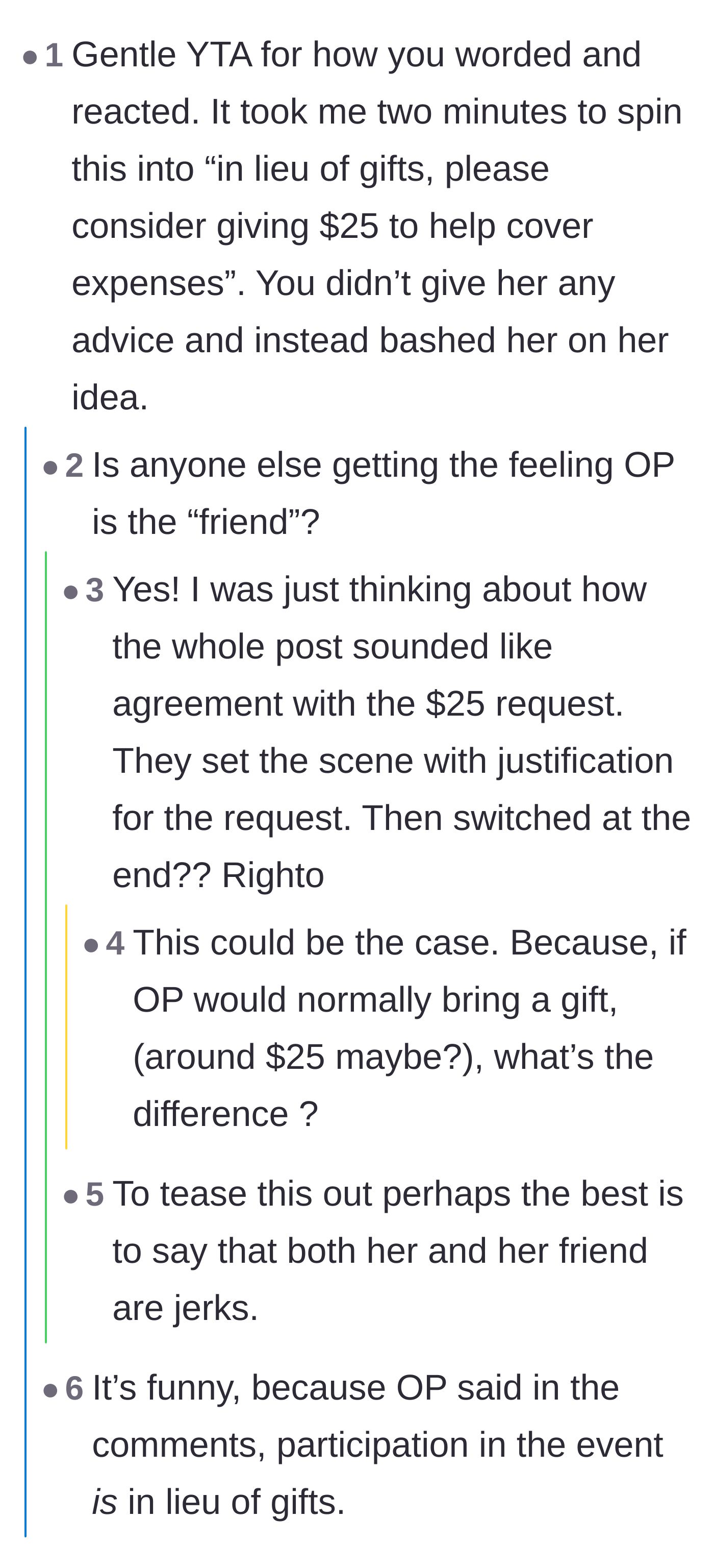 Comment thread 1 - Commenters debating if the author is actually the birthday girl in disguise and arguing that $25 is cheaper than a normal dinner.
