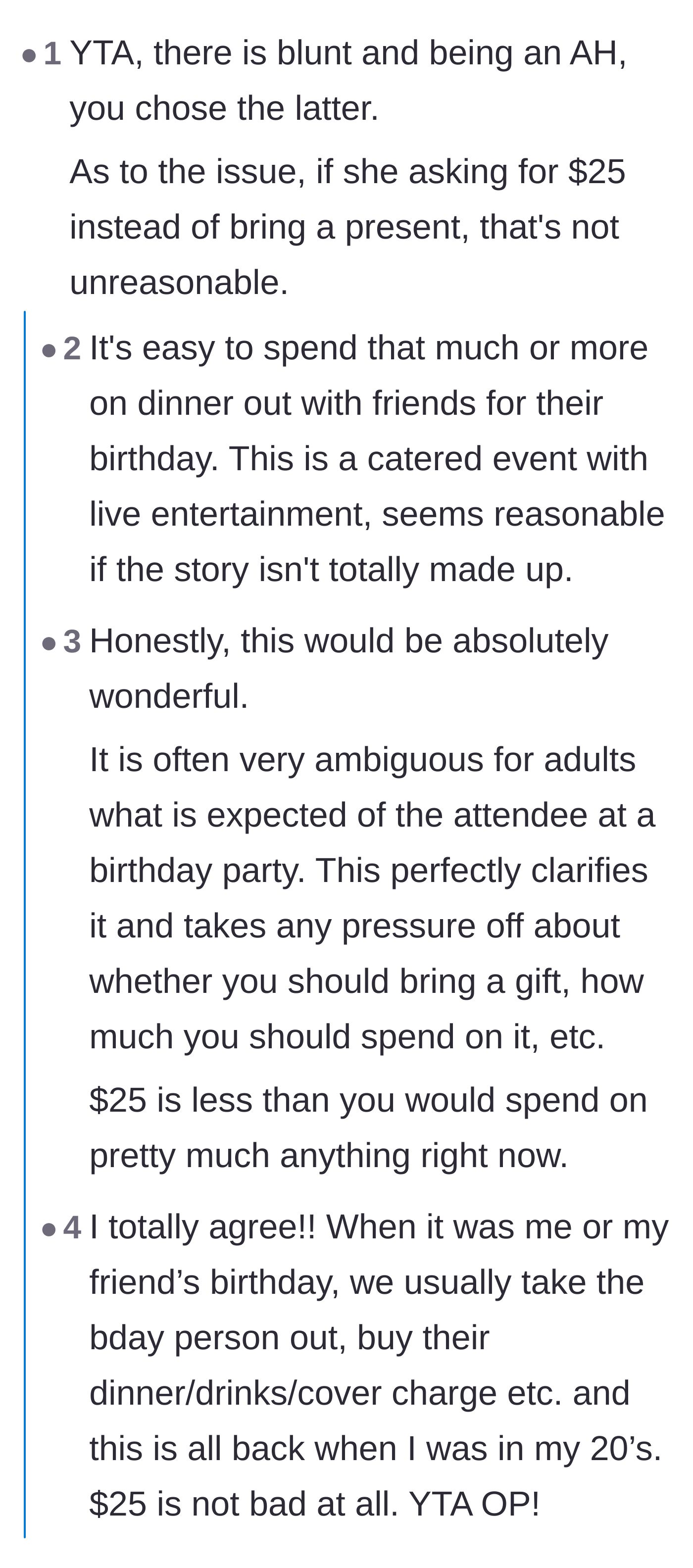 Comment thread 3 - A discussion about how $25 is incredibly cheap for a fully catered event with live entertainment in today's economy.