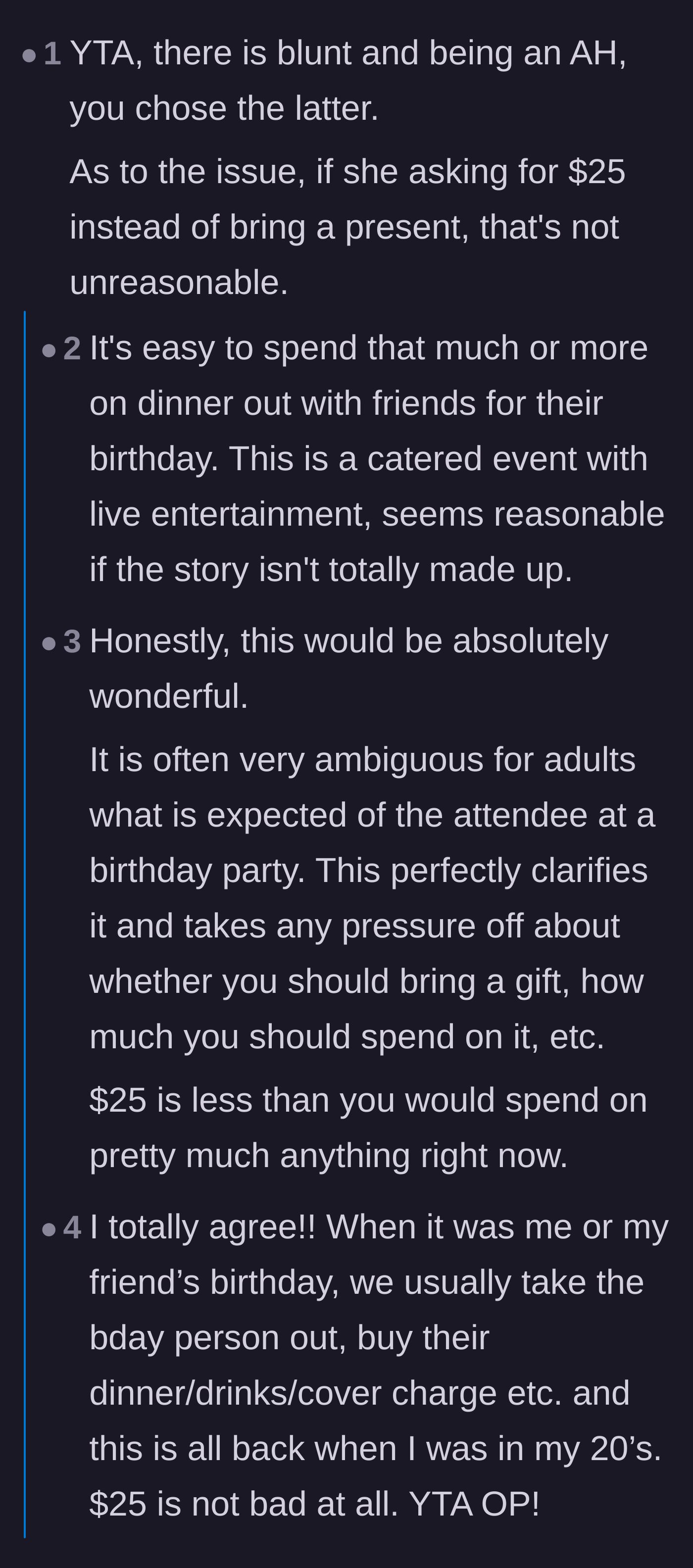 Comment thread 3 - A discussion about how $25 is incredibly cheap for a fully catered event with live entertainment in today's economy.