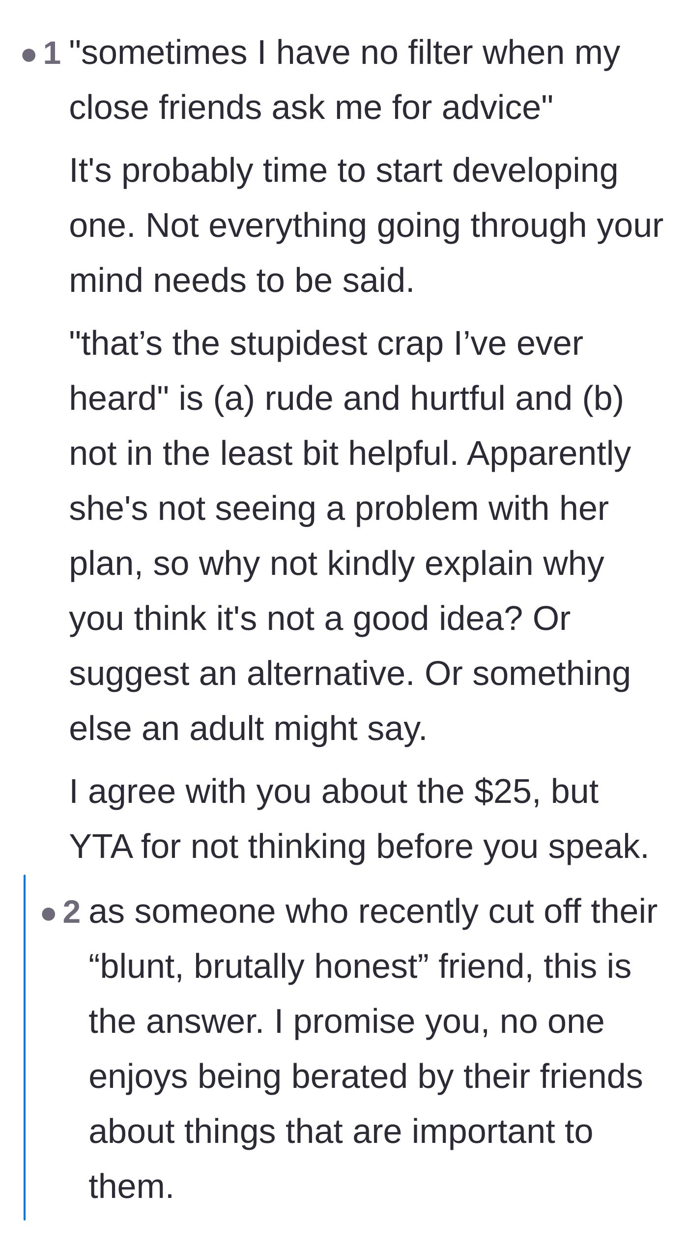 Comment thread 6 - A heavy critique of the 'brutally honest' personality type, calling it a toxic excuse for just being rude.