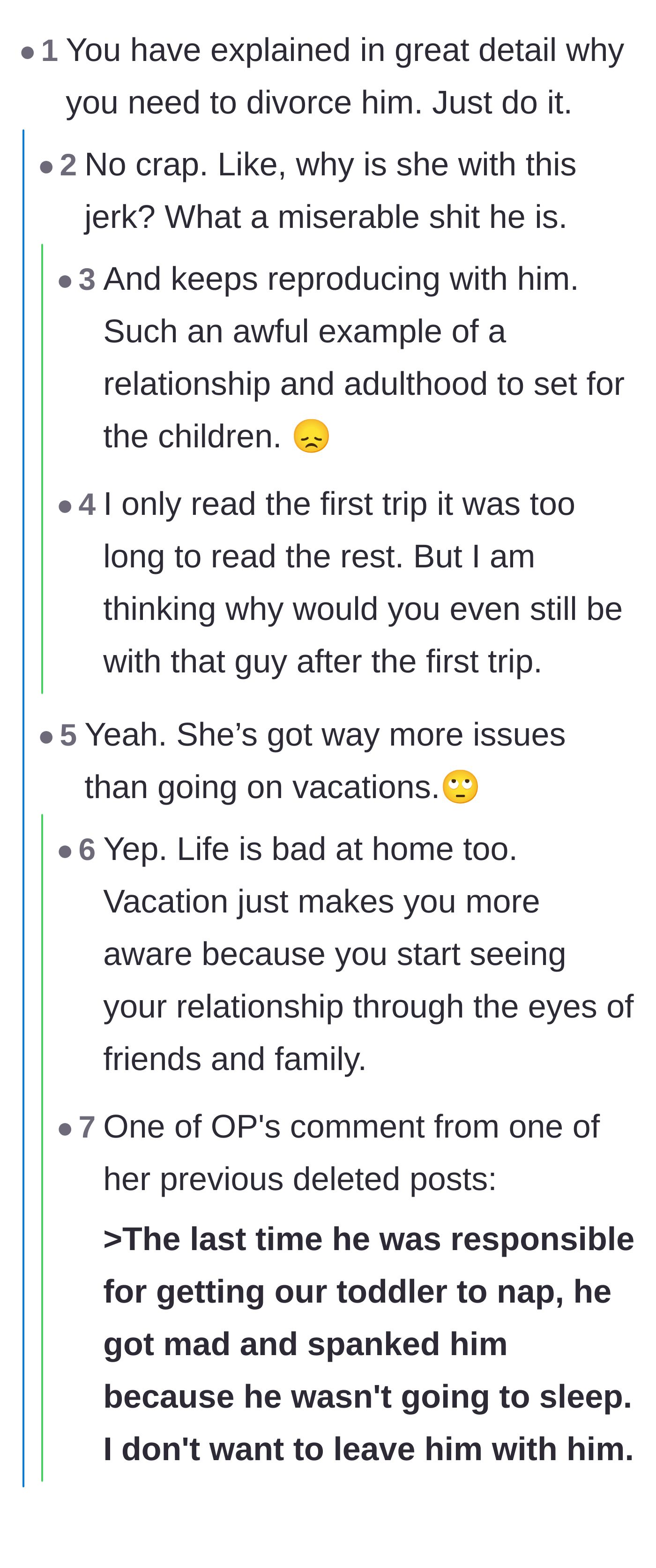 Comment thread 1 - Readers expressing shock and sadness that she stayed and had more children with a man who mistreats her autistic son.