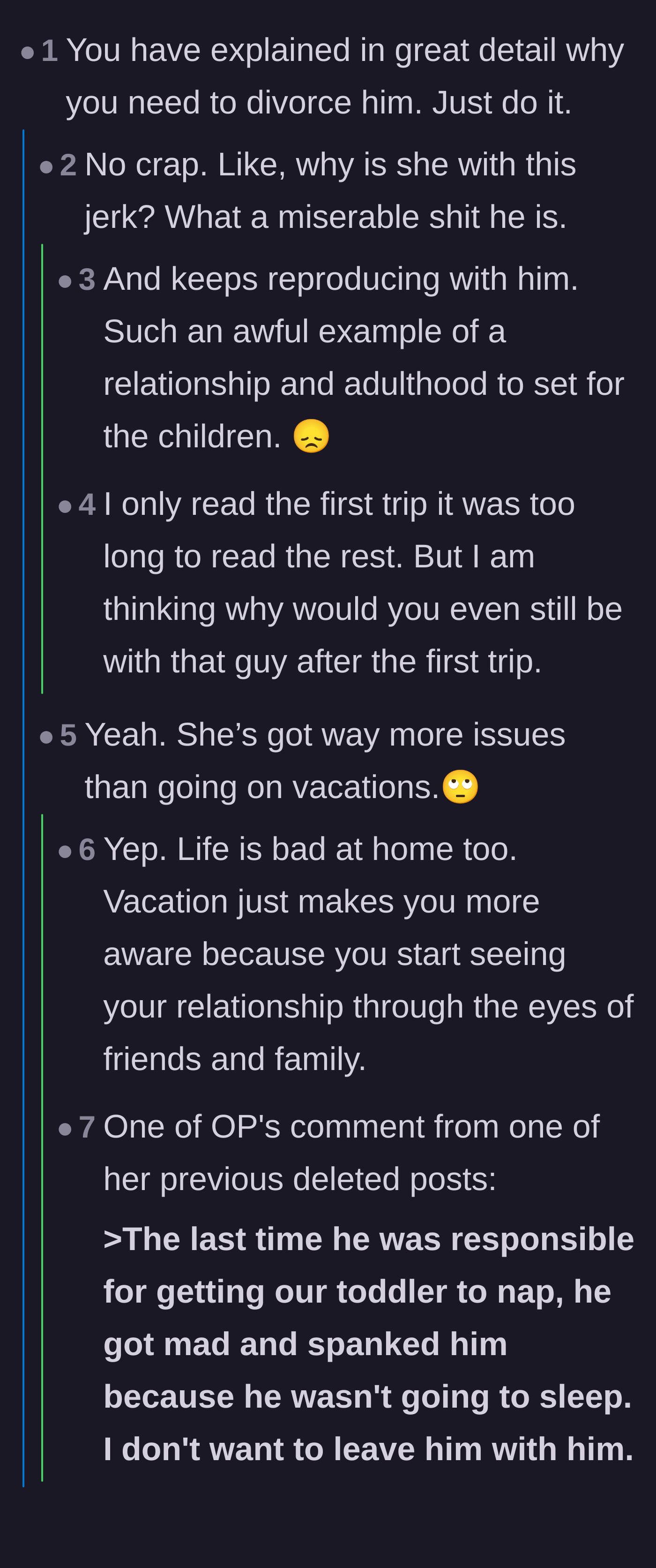 Comment thread 1 - Readers expressing shock and sadness that she stayed and had more children with a man who mistreats her autistic son.