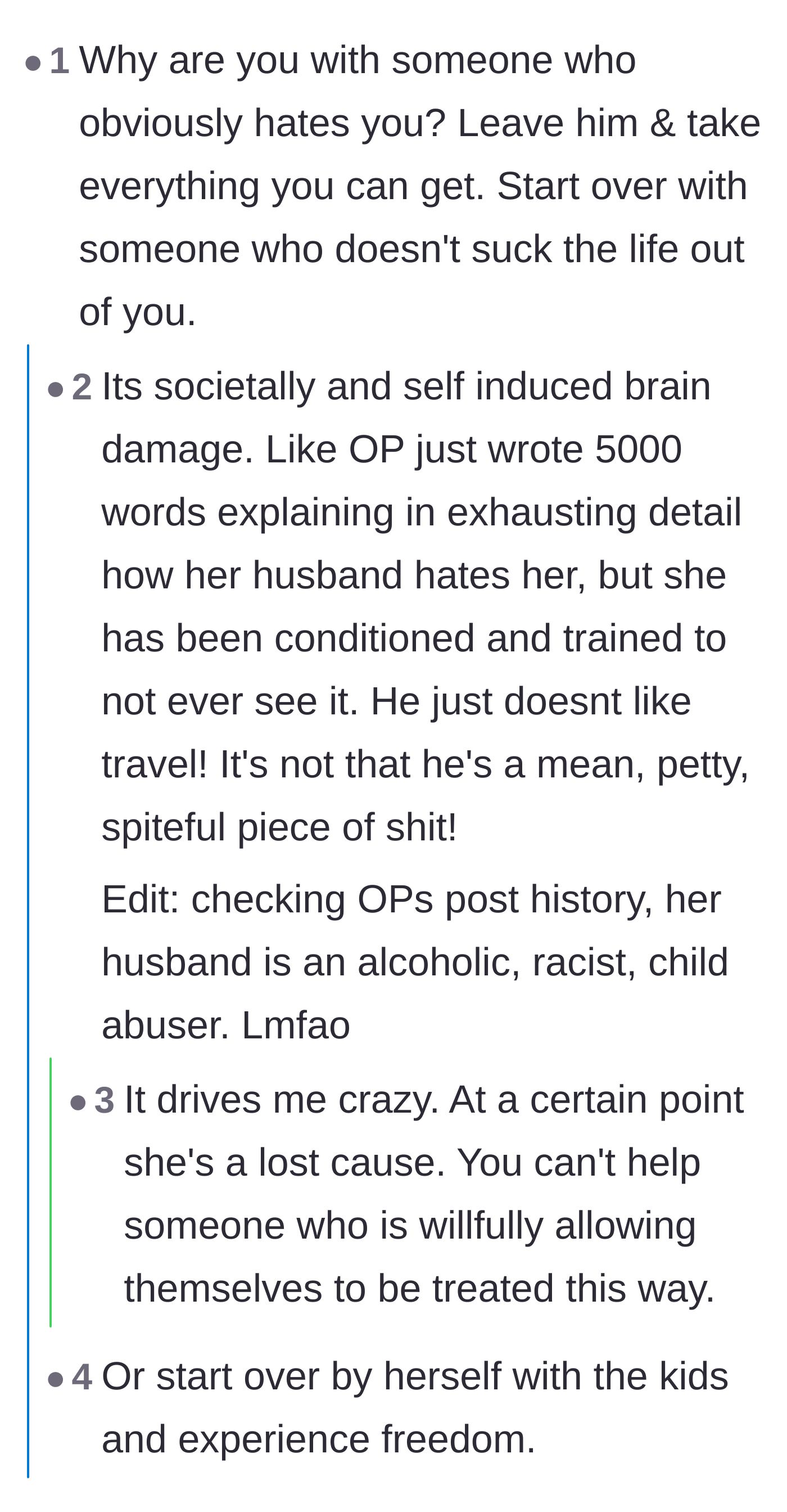 Comment thread 4 - Sleuths digging into the author's post history to uncover deeper abuse, debating empathy versus tough love.