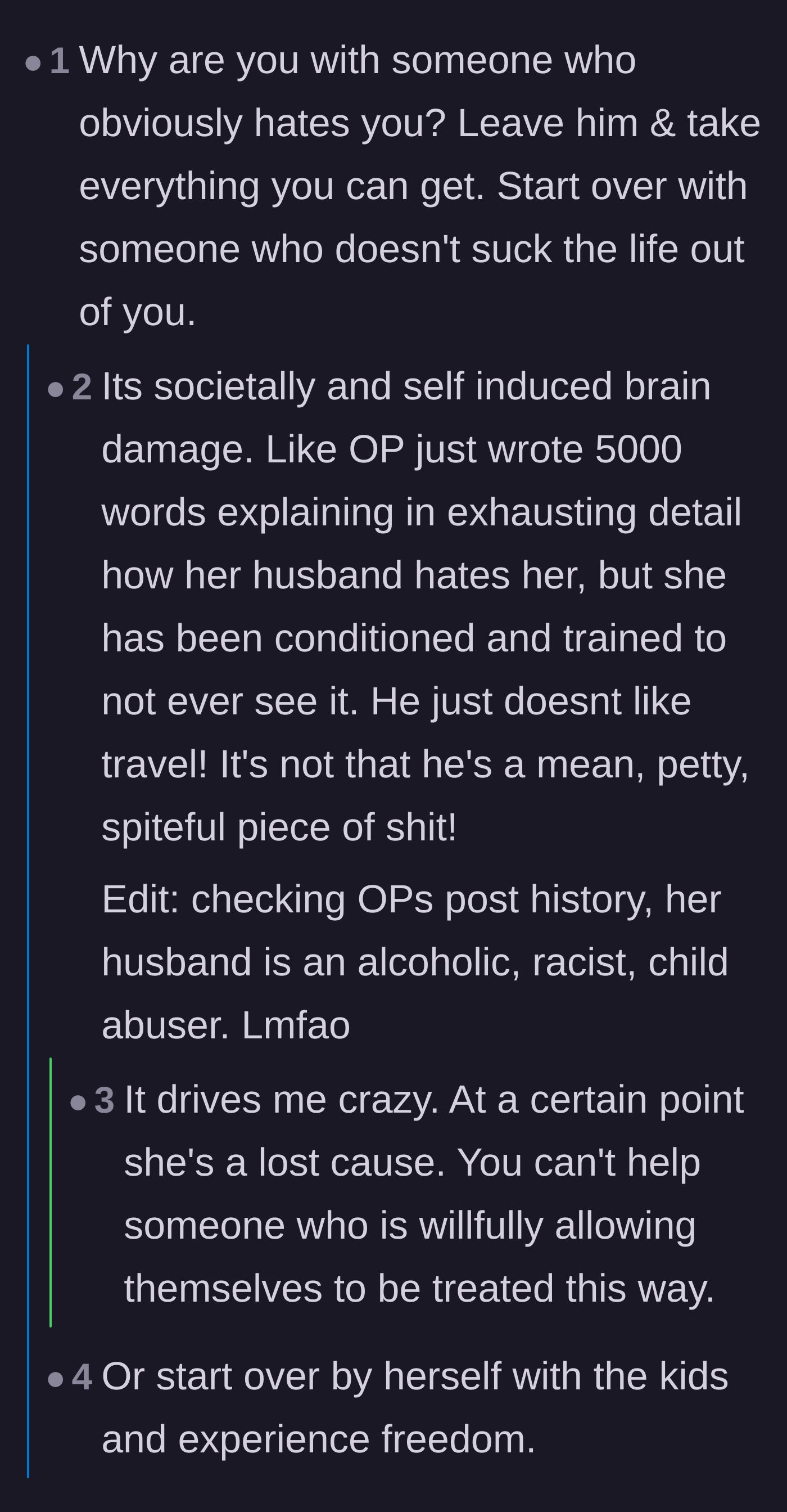 Comment thread 4 - Sleuths digging into the author's post history to uncover deeper abuse, debating empathy versus tough love.