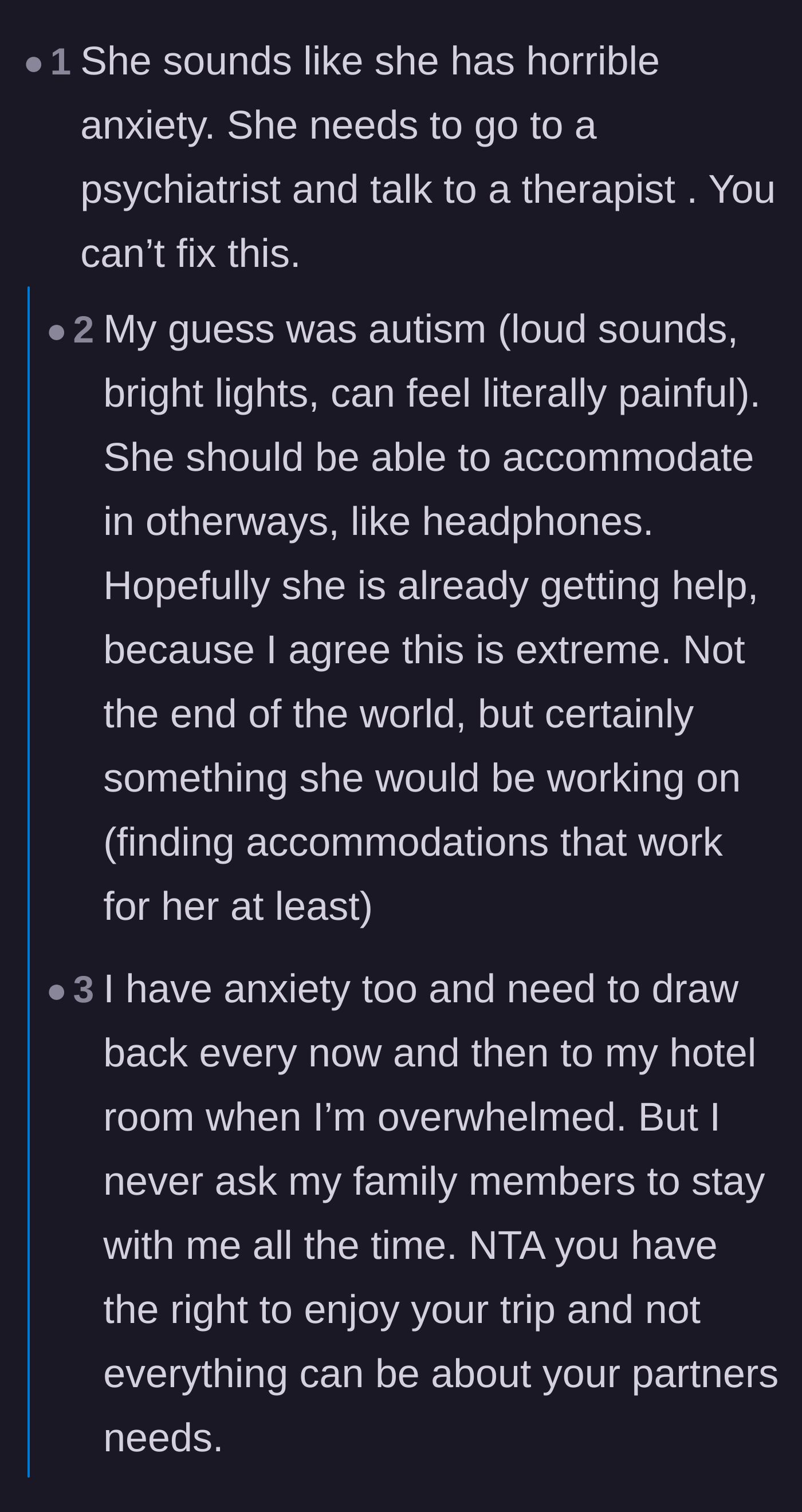 Comment thread 4 - A debate about whether the partner has severe anxiety or undiagnosed autism requiring professional help.