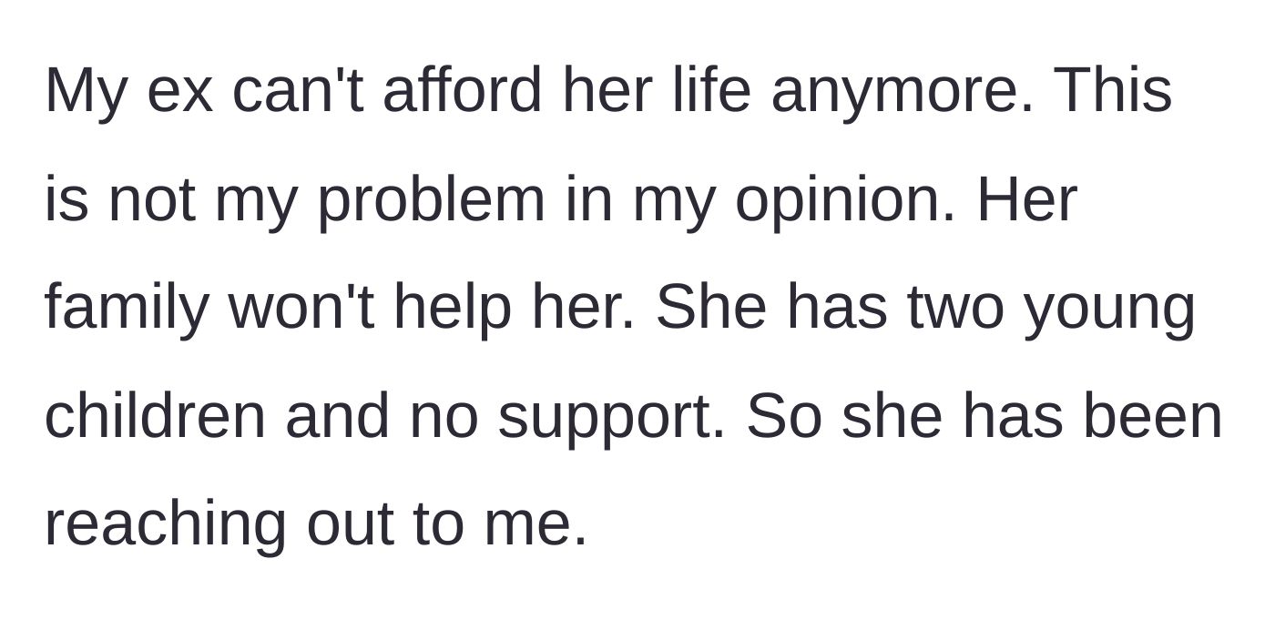 Story part 4 - The ex-wife, financially stranded and rejected by her own family, decides to reach out to the author for financial support.