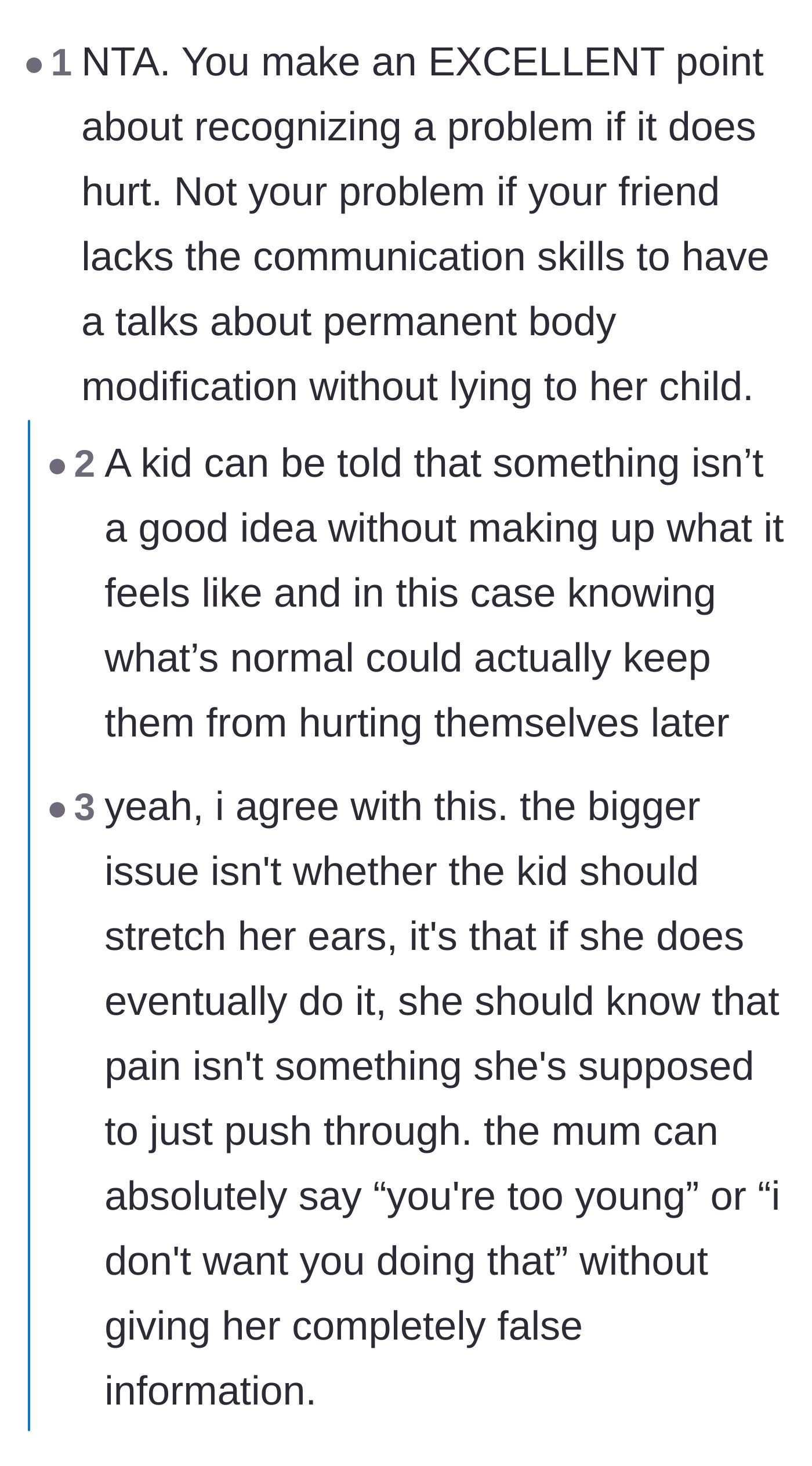 Comment thread 2 - Commenters highlighting the safety value of pain signals and the power of a simple parental boundary