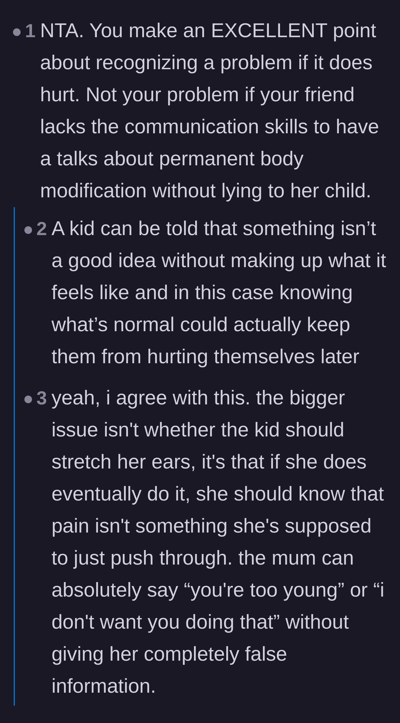 Comment thread 2 - Commenters highlighting the safety value of pain signals and the power of a simple parental boundary
