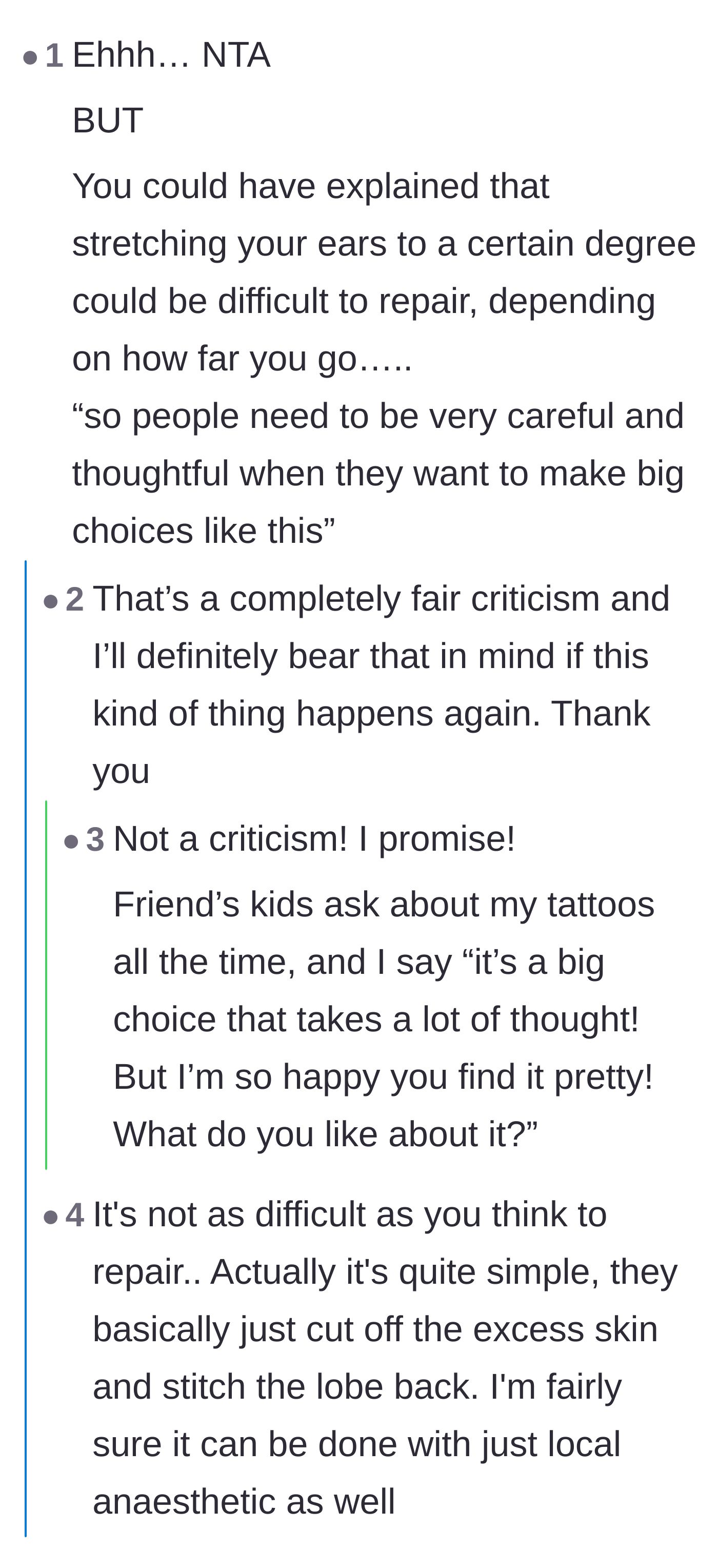 Comment thread 4 - A constructive exchange with the author about framing body modifications around permanence and surgical repair