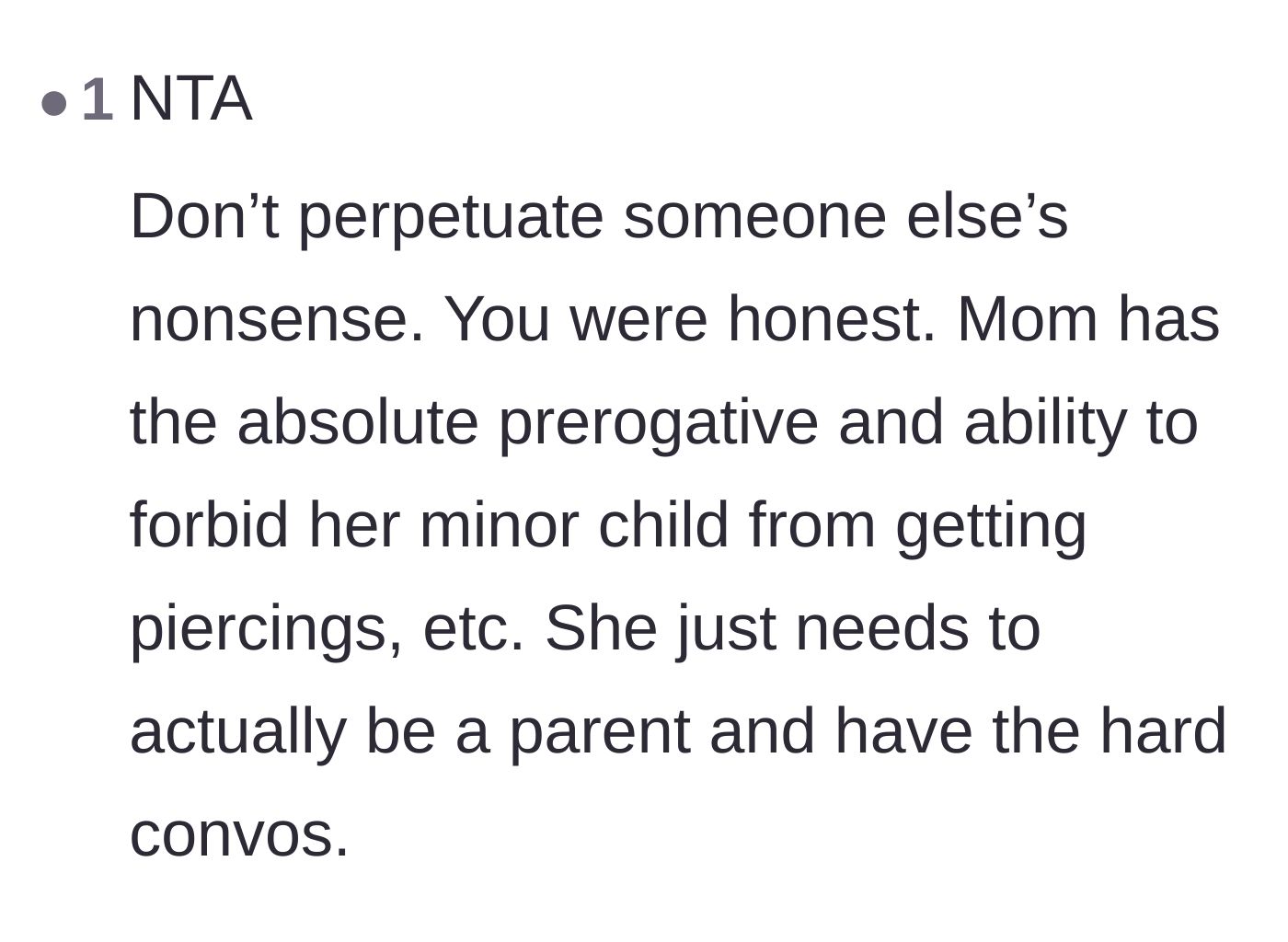 Comment thread 5 - A blunt reminder that parents have the legal authority to forbid modifications without relying on bystanders to lie