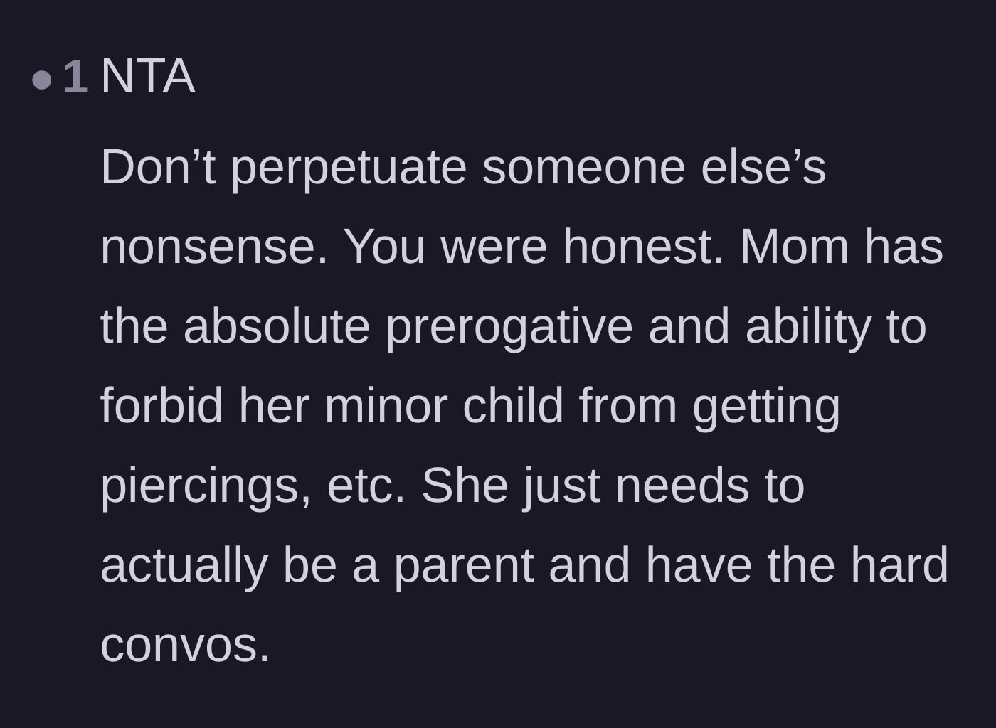 Comment thread 5 - A blunt reminder that parents have the legal authority to forbid modifications without relying on bystanders to lie
