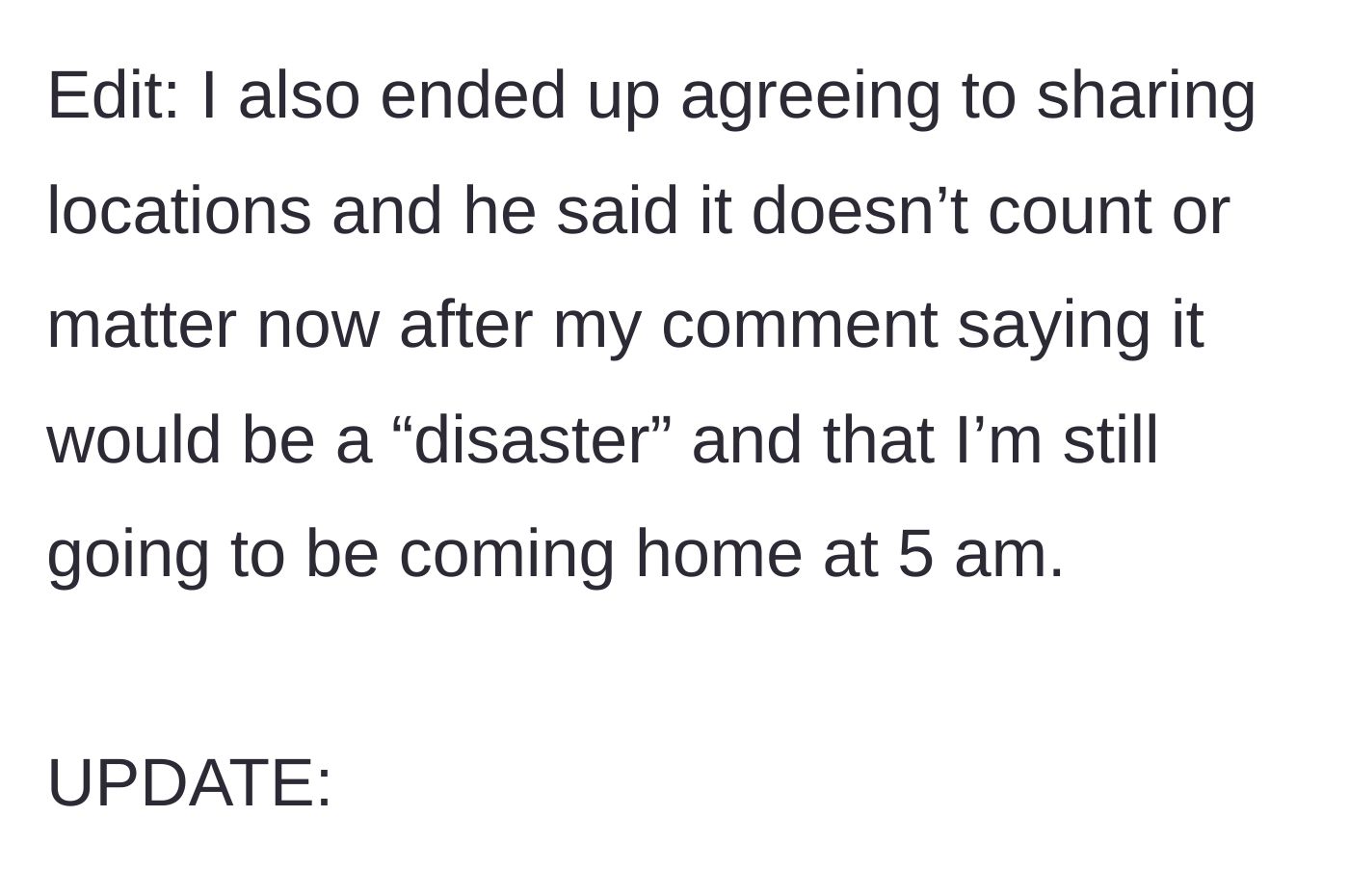 Story part 5 - The main character capitulates to the tracking demand, but the partner rejects it.