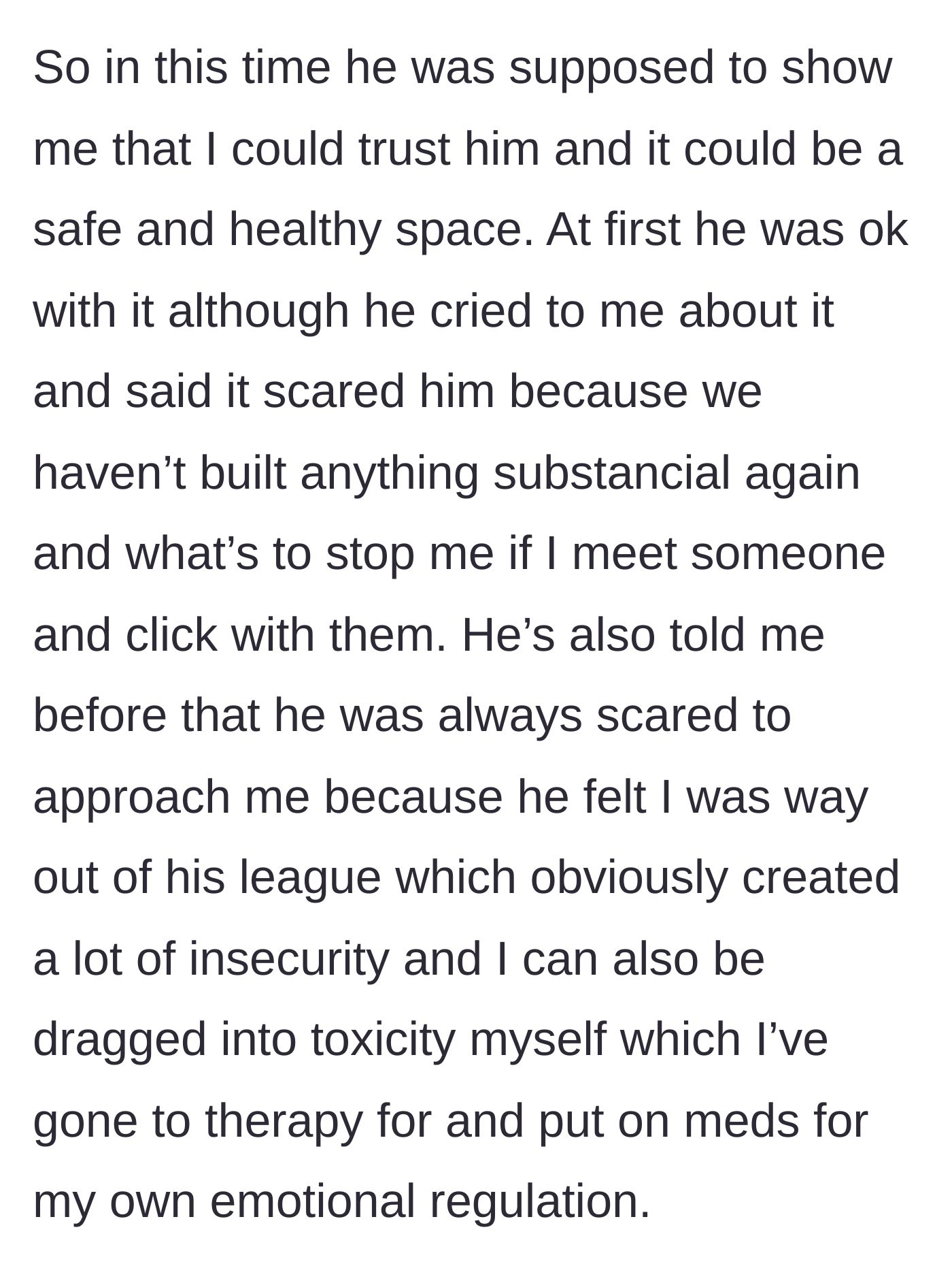 Story part 7 - The partner uses his feelings of inadequacy to justify his controlling fears.