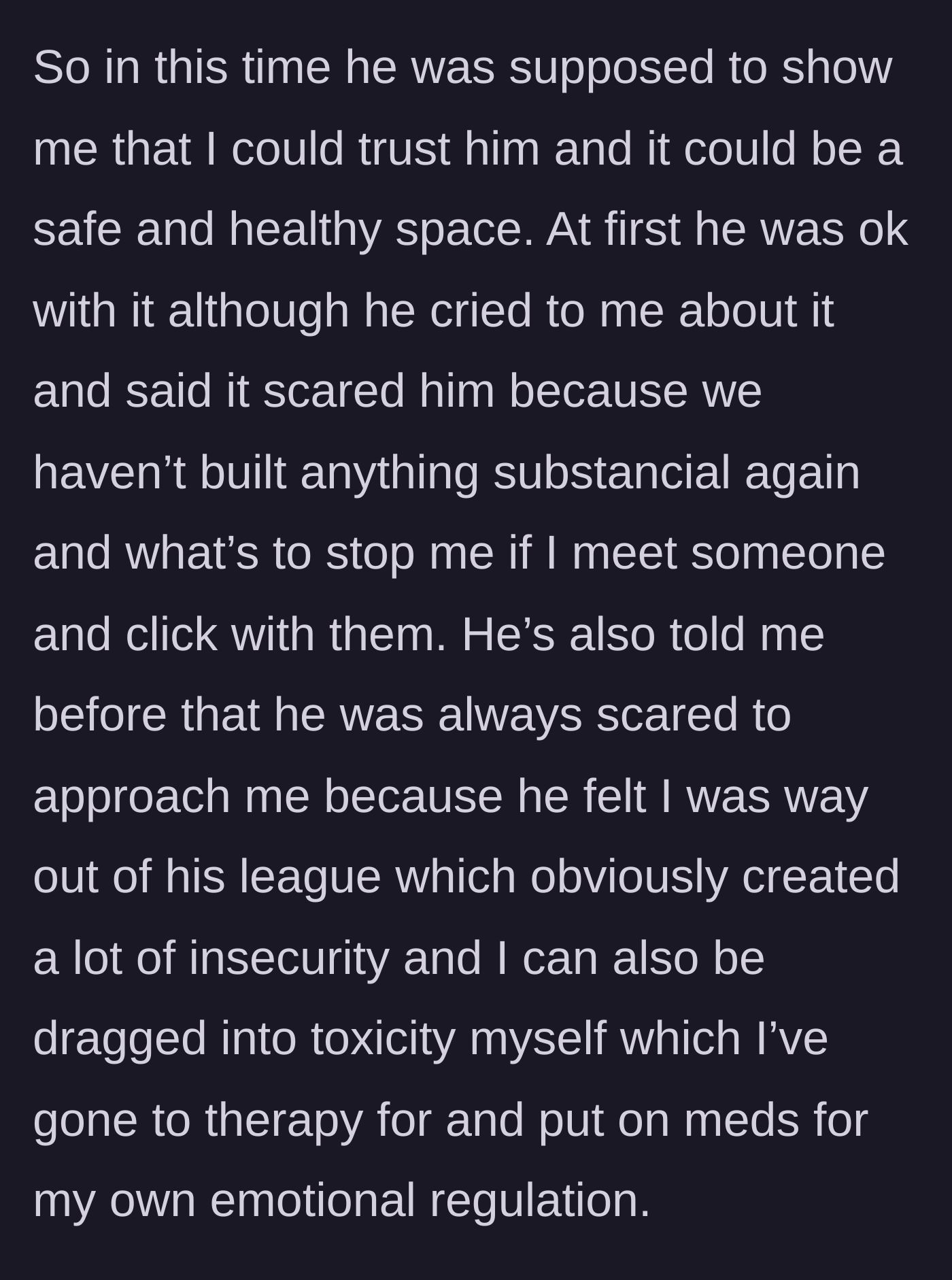 Story part 7 - The partner uses his feelings of inadequacy to justify his controlling fears.