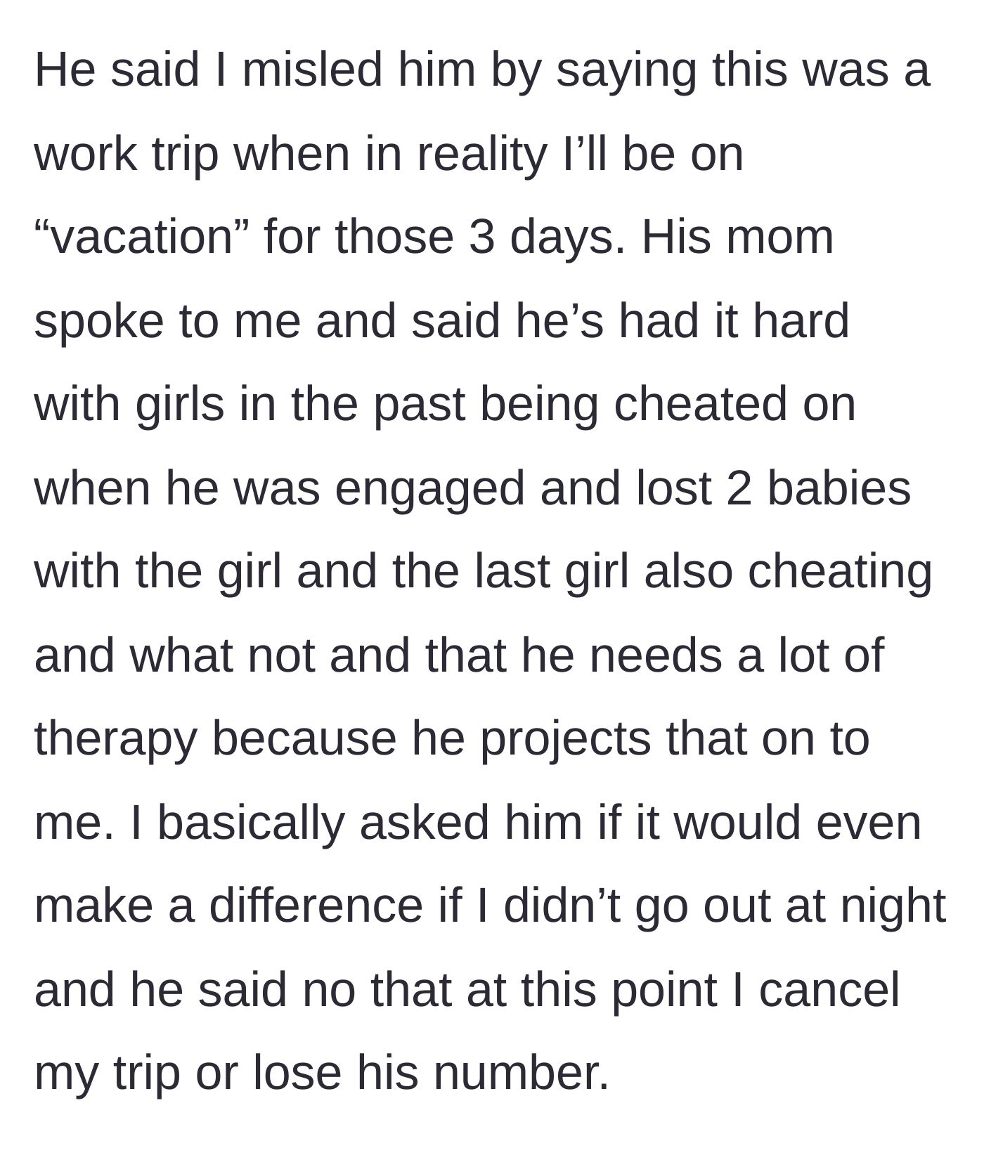 Story part 8 - The partner and his mother excuse his behavior due to past trauma, ending in a final ultimatum.