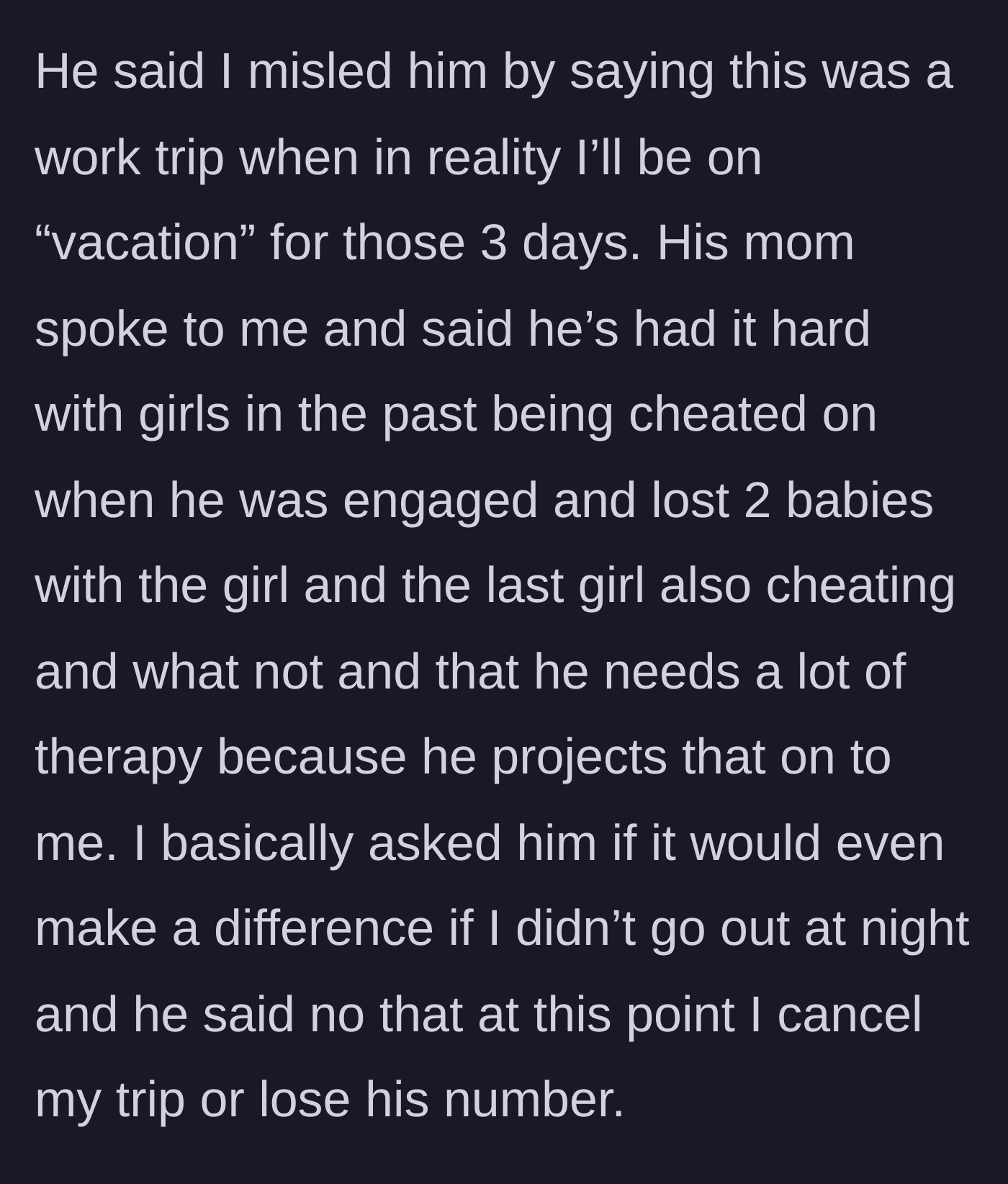Story part 8 - The partner and his mother excuse his behavior due to past trauma, ending in a final ultimatum.