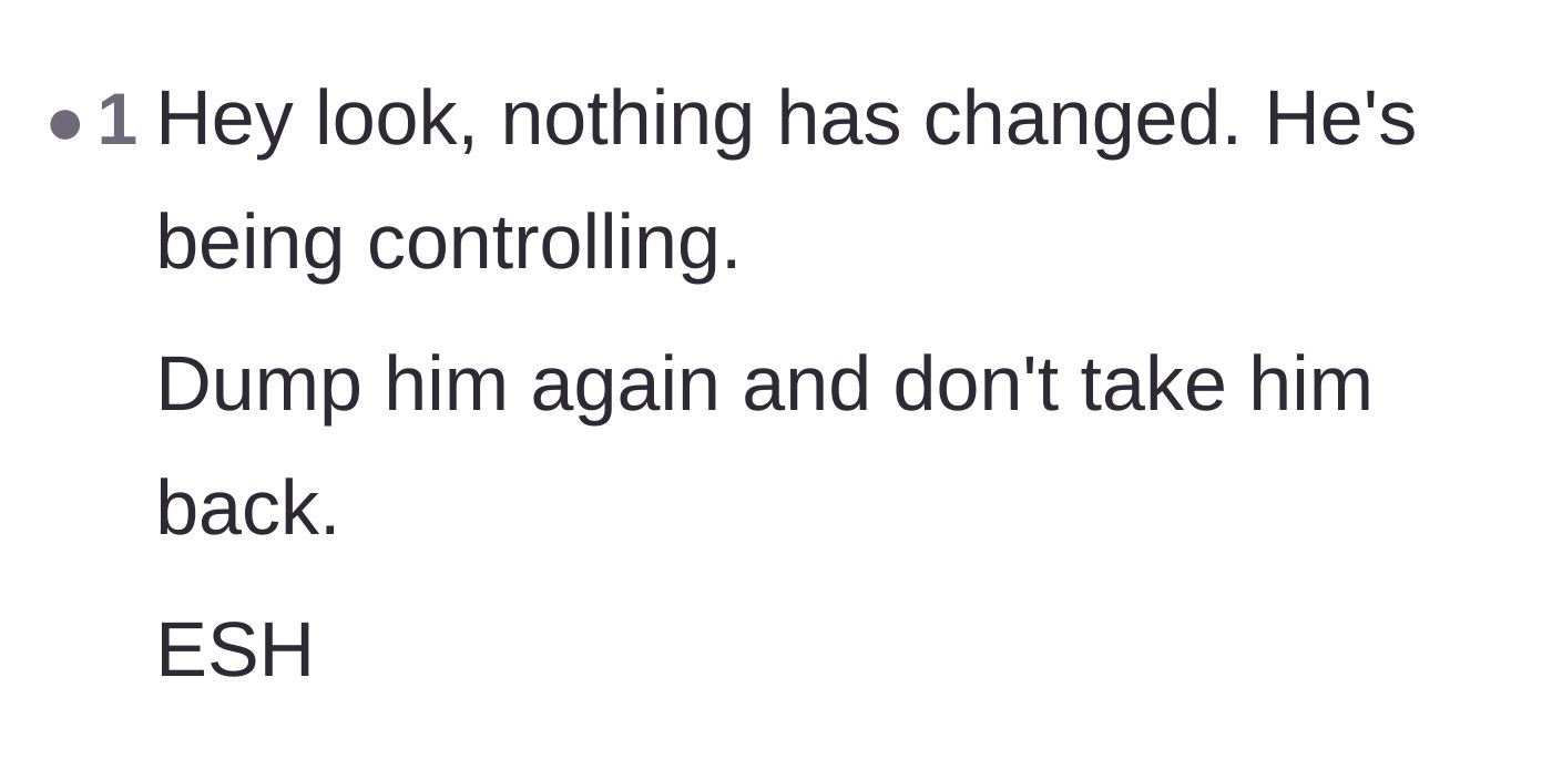 Comment thread 6 - A blunt assessment that the relationship dynamics have not improved despite the reconciliation