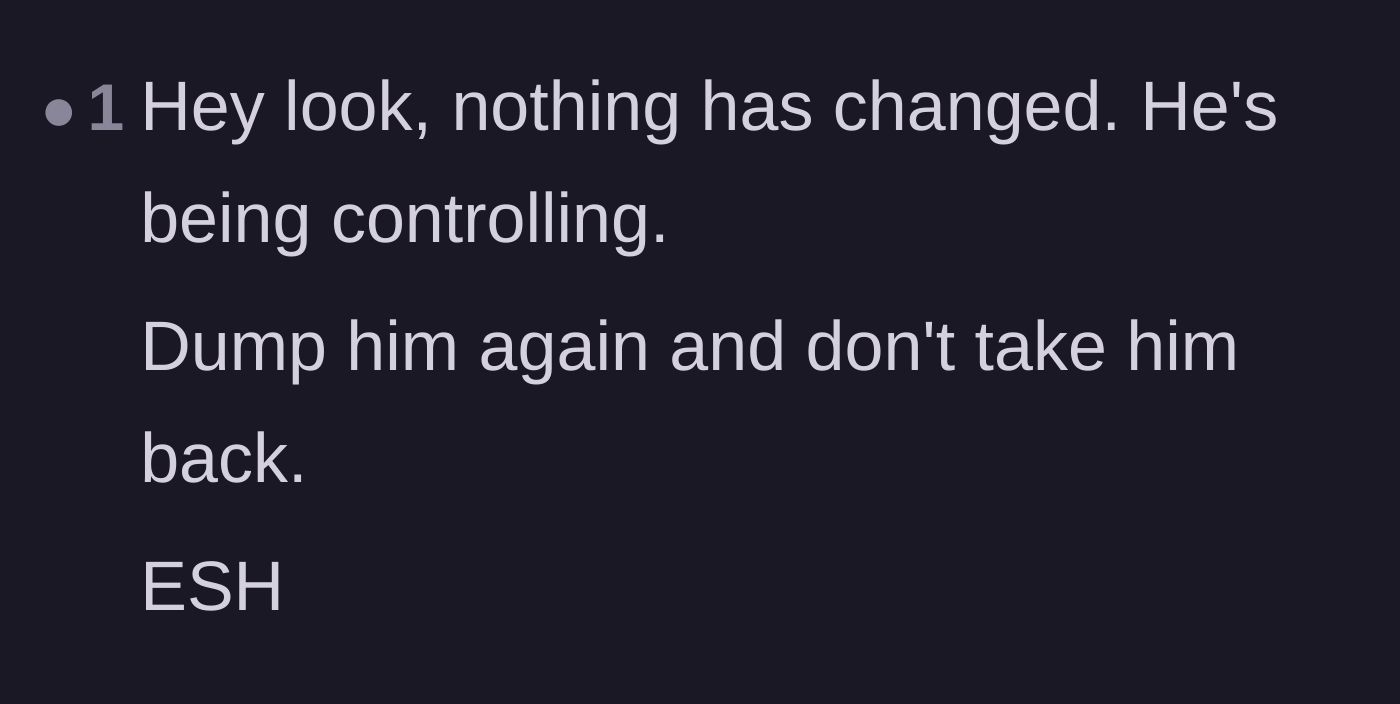 Comment thread 6 - A blunt assessment that the relationship dynamics have not improved despite the reconciliation