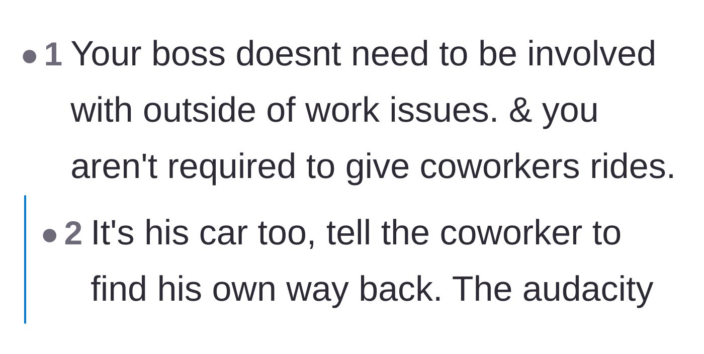 Comment thread 2 - Outrage over the audacity of involving a boss in a private favor.