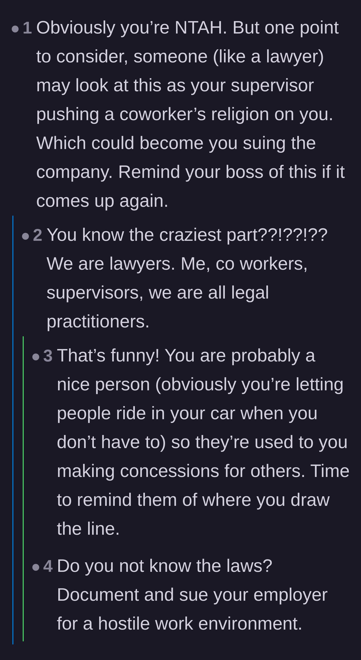 Comment thread 4 - Mocking the irony that the workers and supervisors involved are all practicing lawyers.