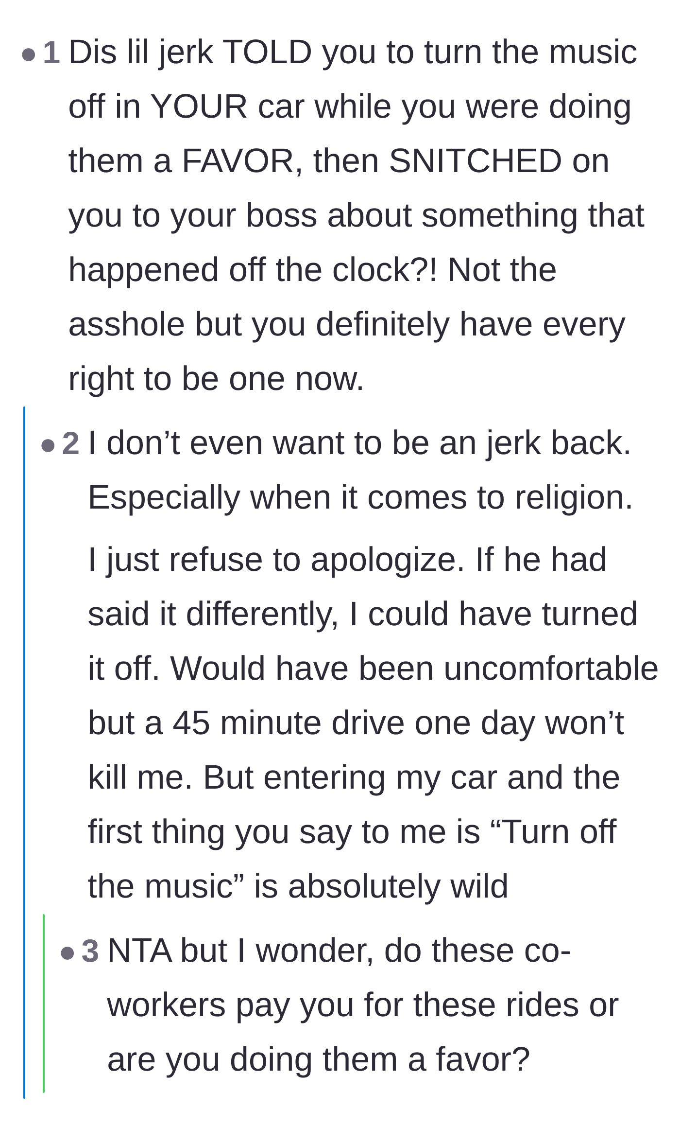 Comment thread 6 - Calculating the sheer generosity of the 45-minute daily free commute the coworker threw away.